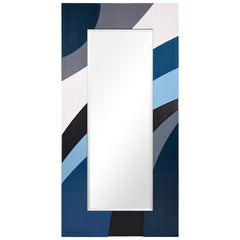 "Blue Waves" Hand Made Solid Paulownia Wood Beveled Leaner Mirror size 80" x 40"