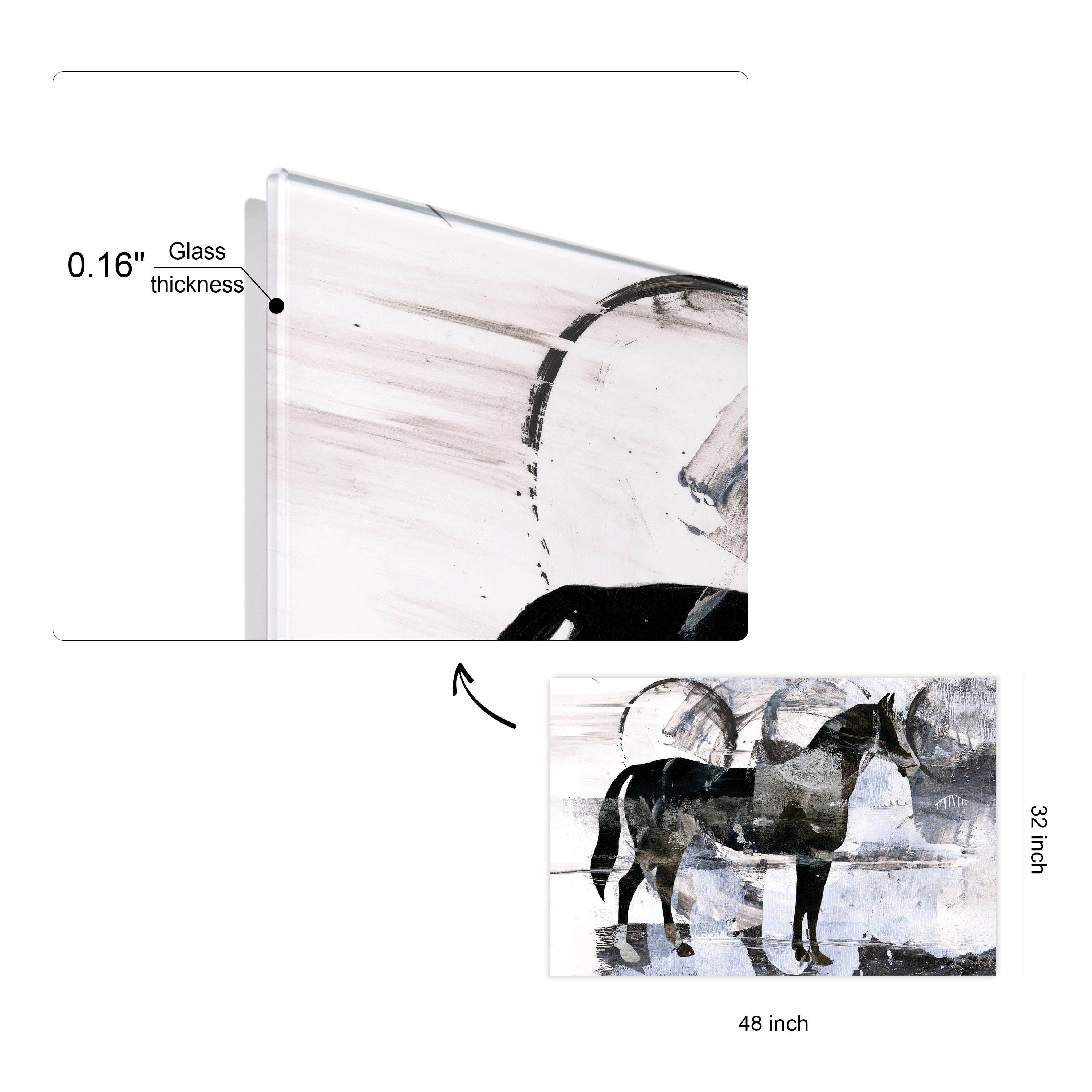 "Equestrian Essence II" Horse Frameless Free Floating Reverse Printed Tempered Art Glass Wall Art