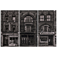 "Historic Brownstone Trio" Buildings Frameless Free Floating Reverse Printed Tempered Art Glass Wall Art