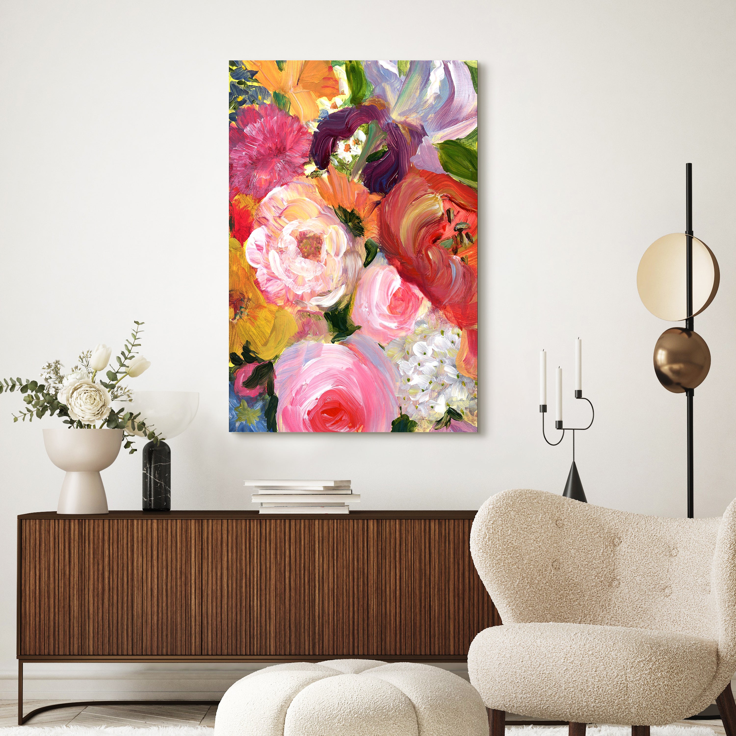 "Blossom Symphony I" Flowers Frameless Free Floating Reverse Printed Tempered Art Glass Wall Art