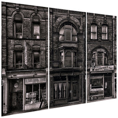 "Historic Brownstone Trio" Buildings Frameless Free Floating Reverse Printed Tempered Art Glass Wall Art