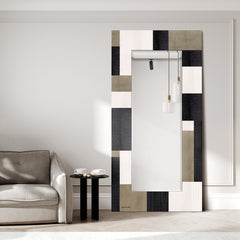 "Geometric Blocks" Hand Made Solid Paulownia Wood Beveled Leaner Mirror size 80" x 40"