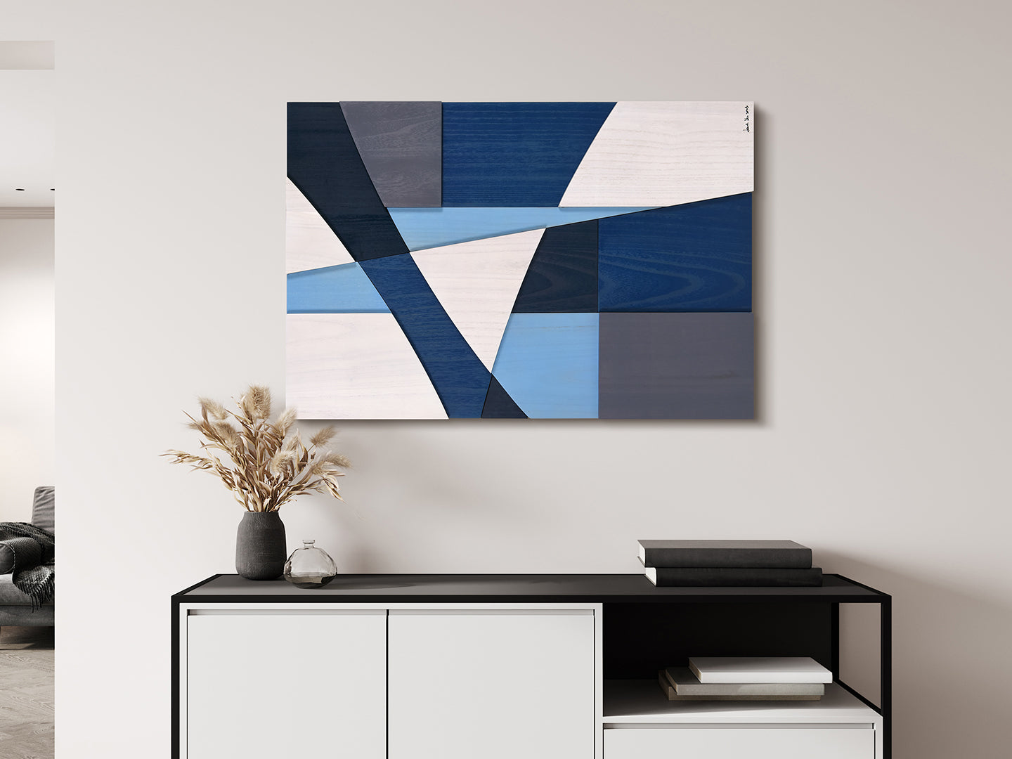 "Whispers of Blues II" Hand Made & Hand Finished Solid Paulownia Wood Abstracts Wall Art