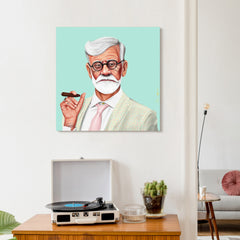 "Hip Sigmund Freud" Frameless Free Floating Reverse Printed Tempered Art Glass Wall Art