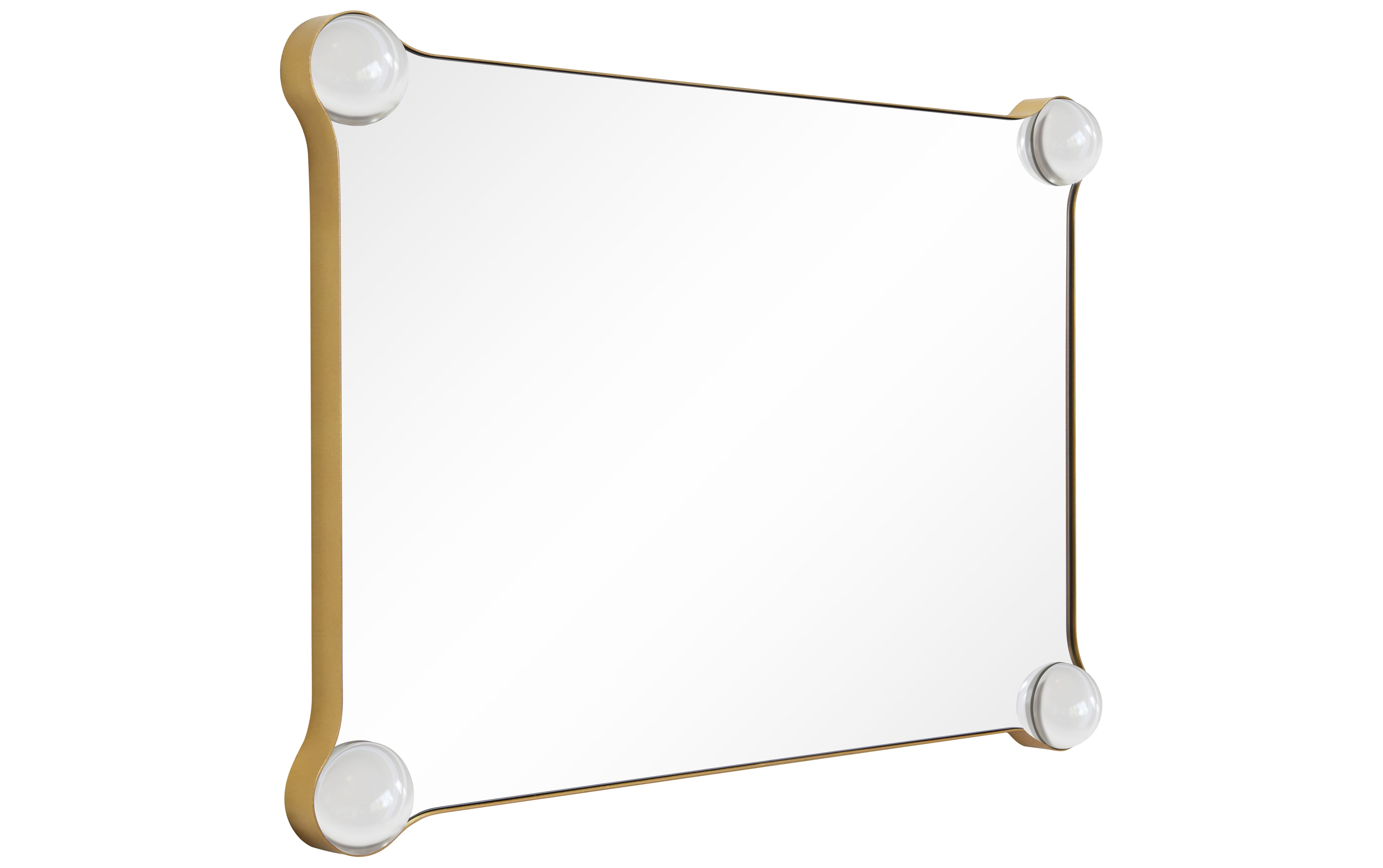 "Elegance Rectangular Wall Mirror", 27"x39" Featuring 3" Half Sphere Corner Glass Embellishment, on Gold Iron Frame