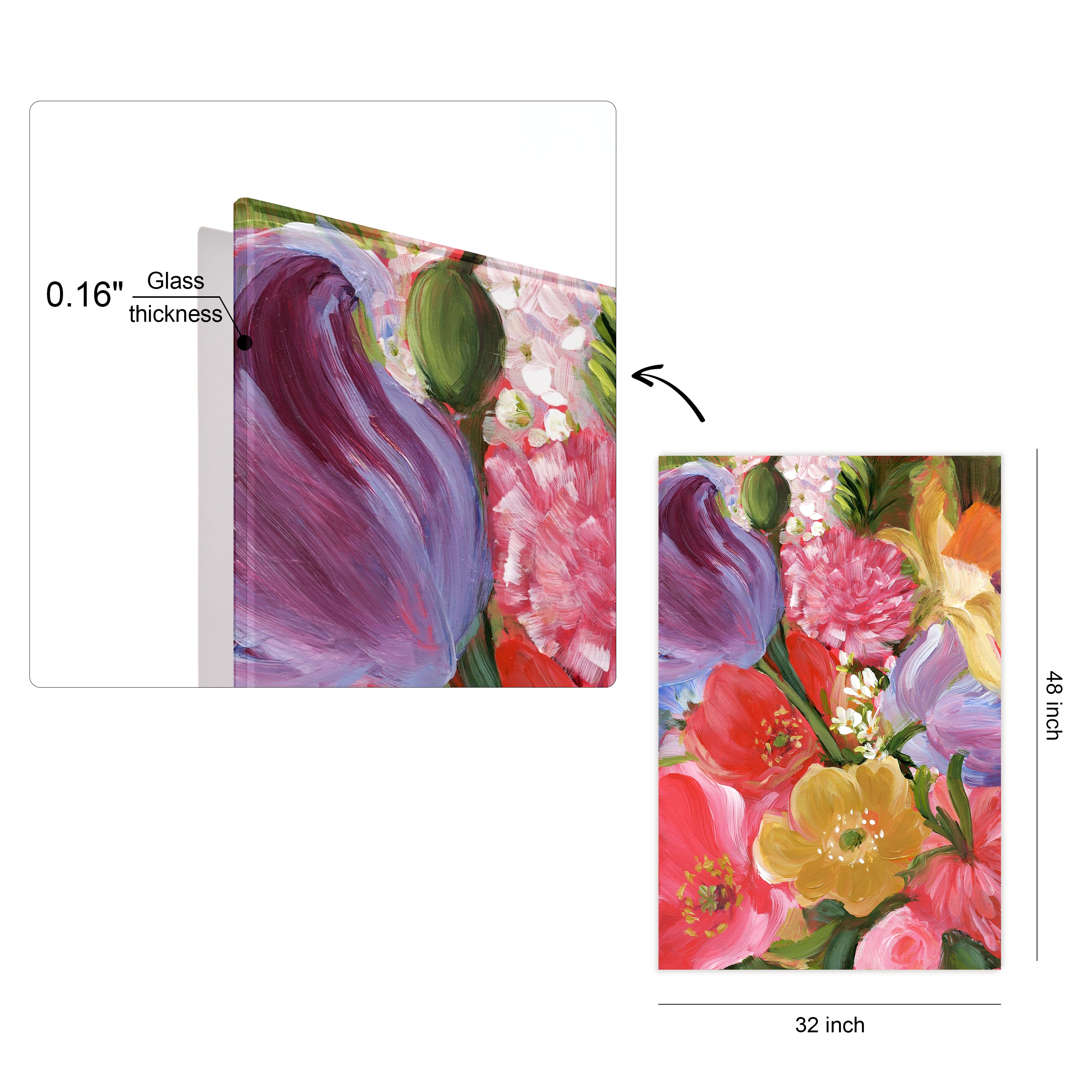 "Blossom Symphony II" Flowers Frameless Free Floating Reverse Printed Tempered Art Glass Wall Art