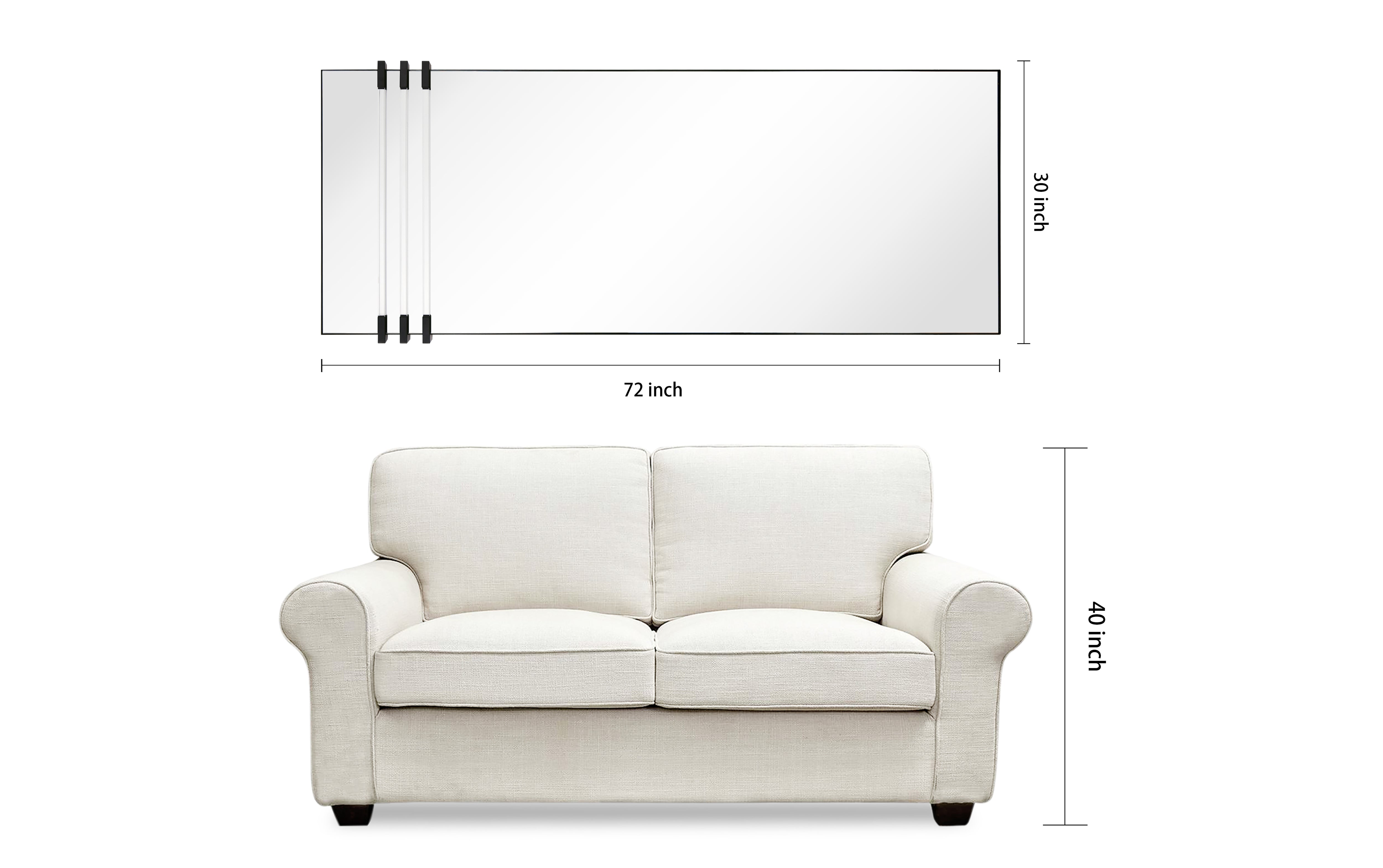 "Acrylic Accent Rectangular Wall Mirror",30"x72" Mirror Featuring Three Clear Acrylic Accent Rails, on a Black Iron Frame