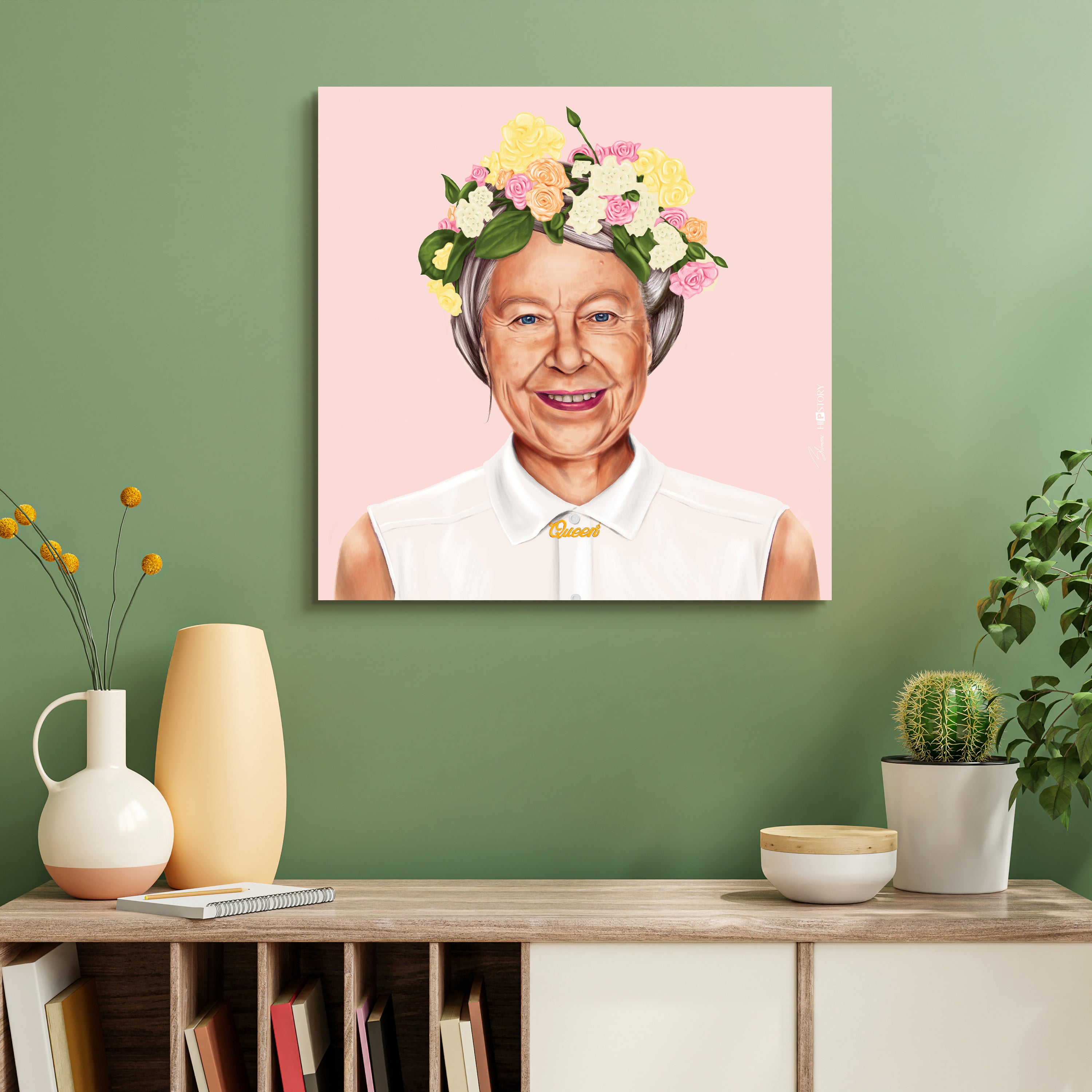 "Hip Queen Elizabeth II" Frameless Free Floating Reverse Printed Tempered Art Glass Wall Art