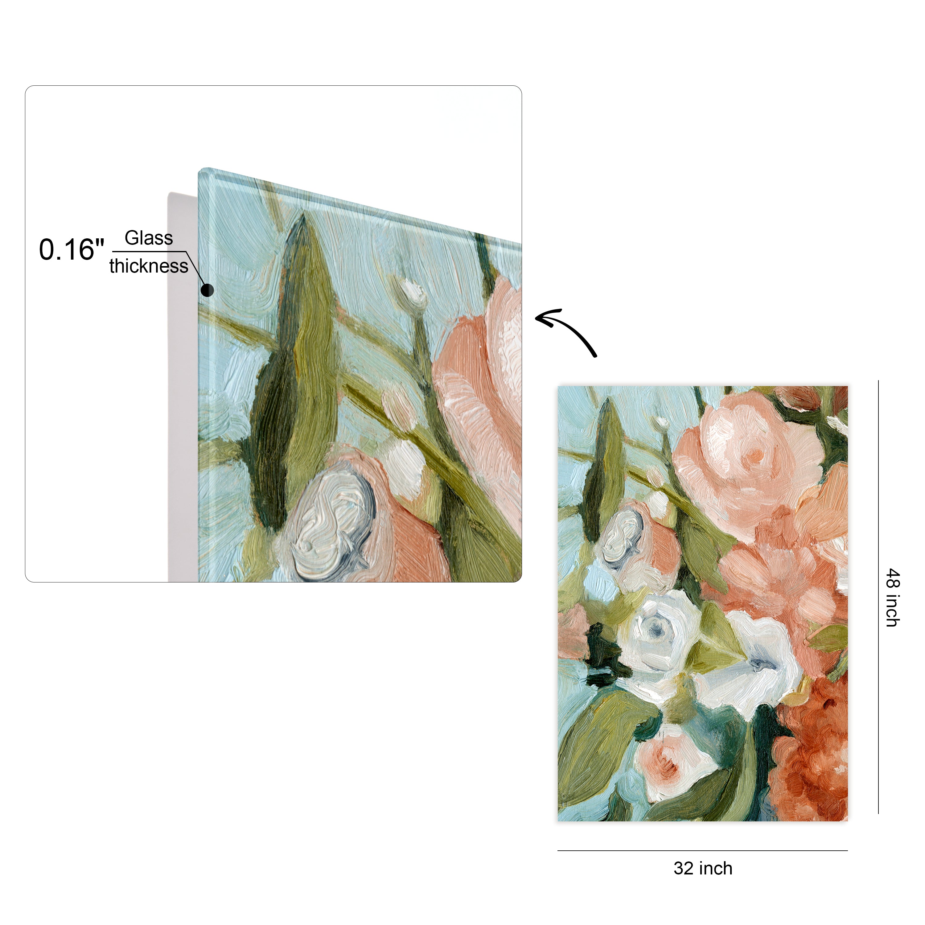 "Floral Harmony I" Bouquet Frameless Free Floating Reverse Printed Tempered Art Glass Wall Art