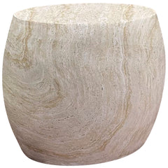 Oval Travertine Stone Finish Italian Design MGO Side Accent Table,size 17.1"x25"x20.5" perfect for both indoor and outdoor settings.