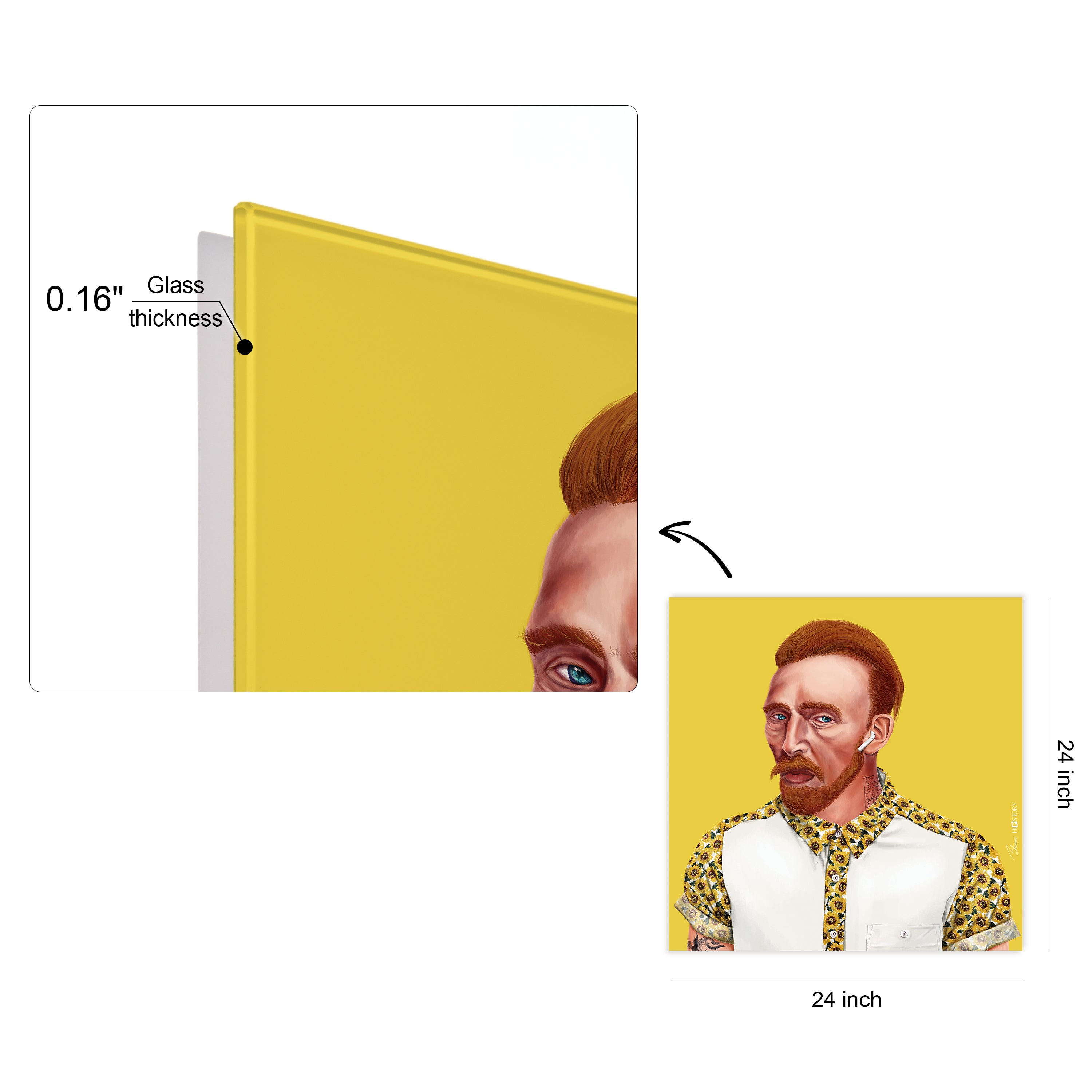 "Hip Vincent Van Gogh" Frameless Free Floating Reverse Printed Tempered Art Glass Wall Art