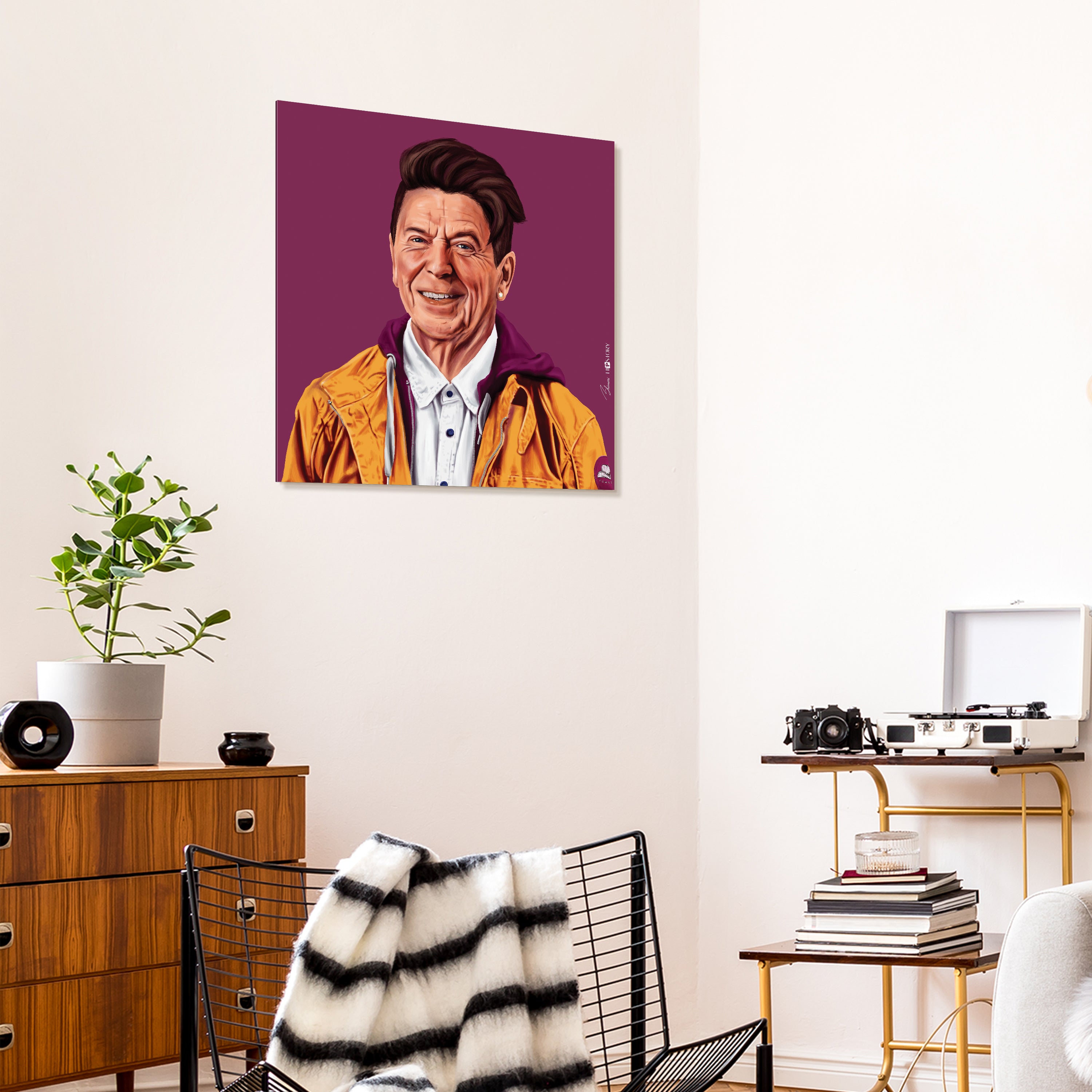 "Hip Ronald Reagan" Frameless Free Floating Reverse Printed Tempered Art Glass Wall Art