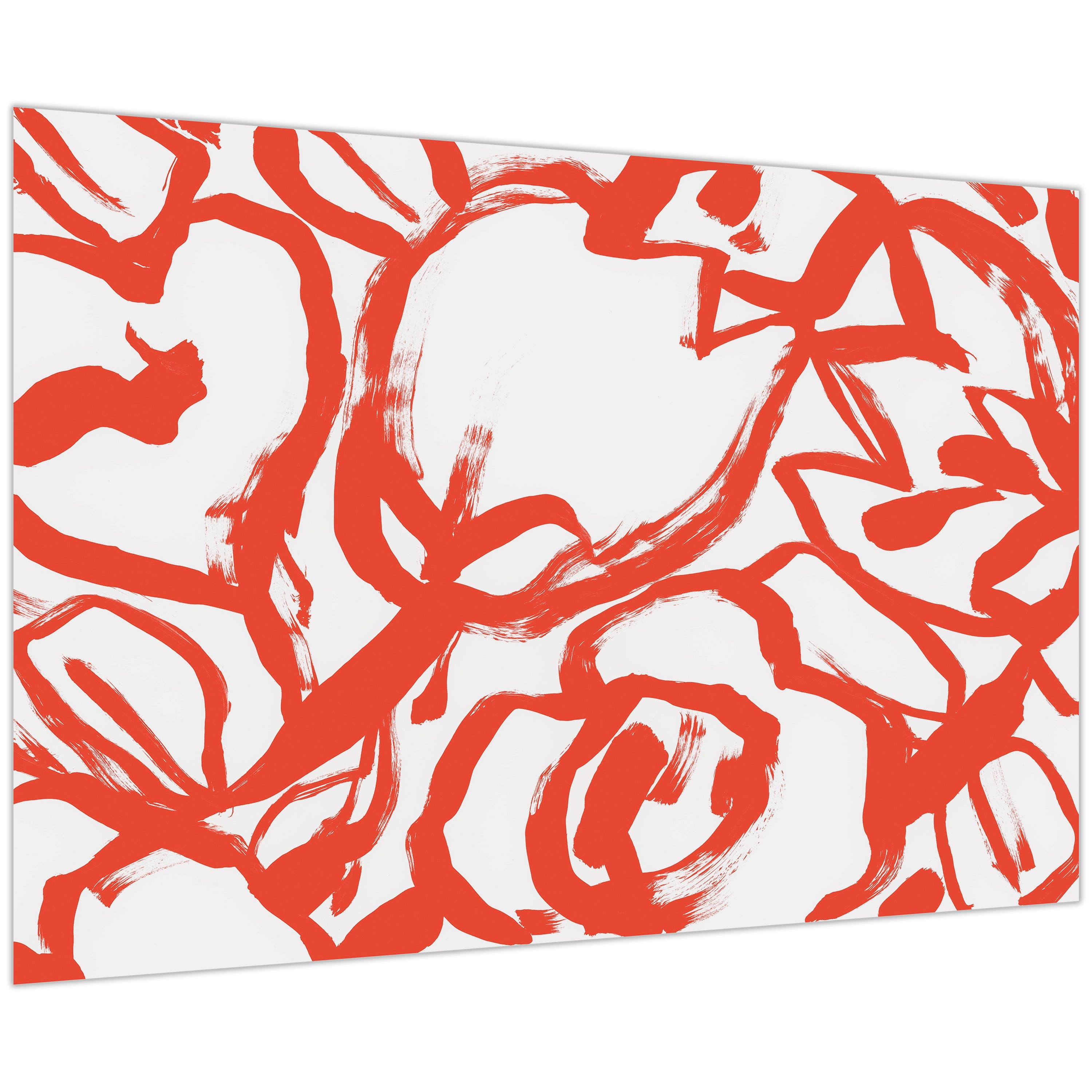 "Scarlet Blooms II" Red Brush Floral Frameless Free Floating Reverse Printed Tempered Art Glass Wall Art