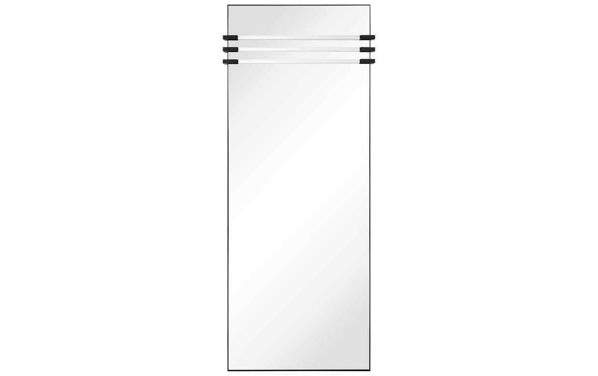 "Acrylic Accent Rectangular Wall Mirror",30"x72" Mirror Featuring Three Clear Acrylic Accent Rails, on a Black Iron Frame