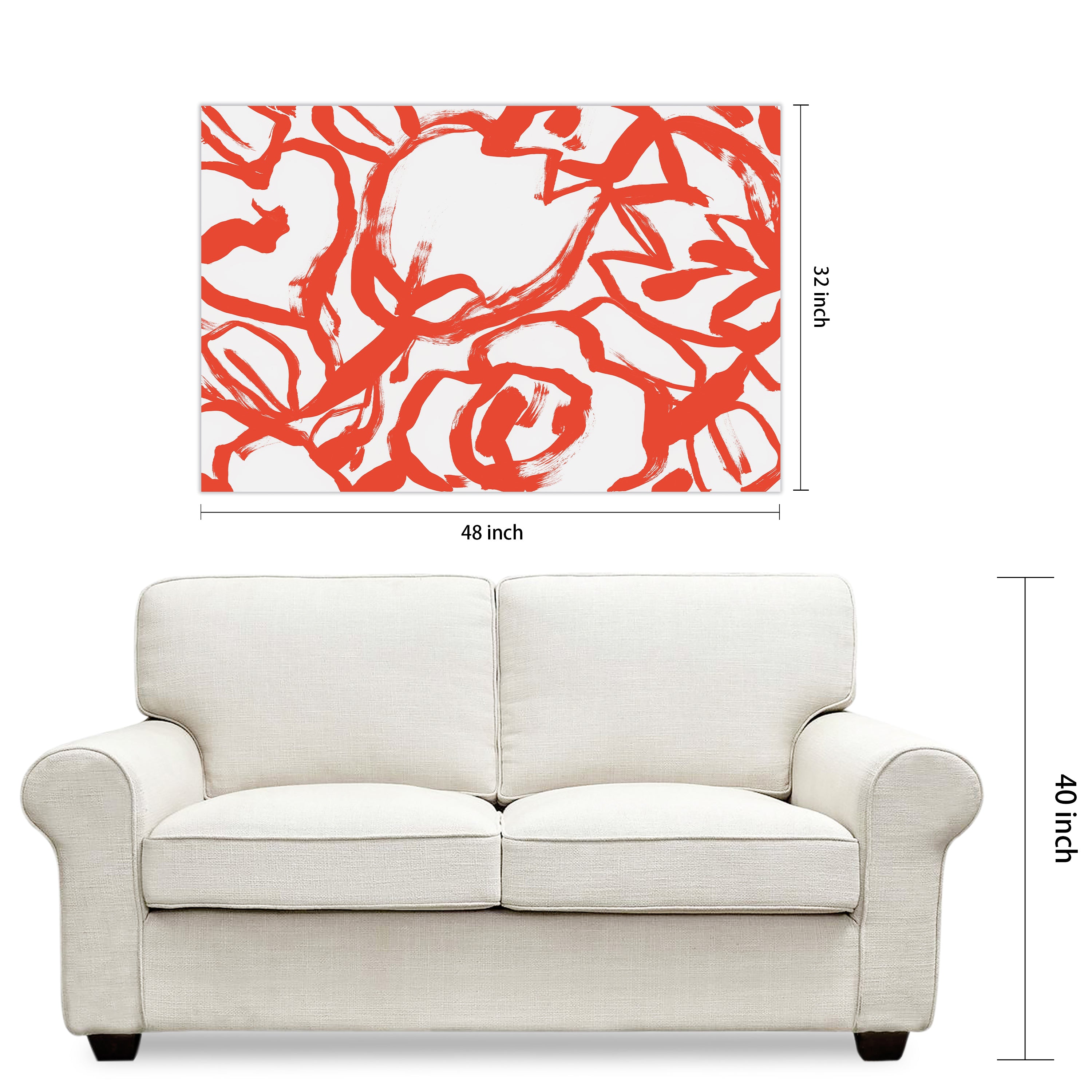 "Scarlet Blooms II" Red Brush Floral Frameless Free Floating Reverse Printed Tempered Art Glass Wall Art