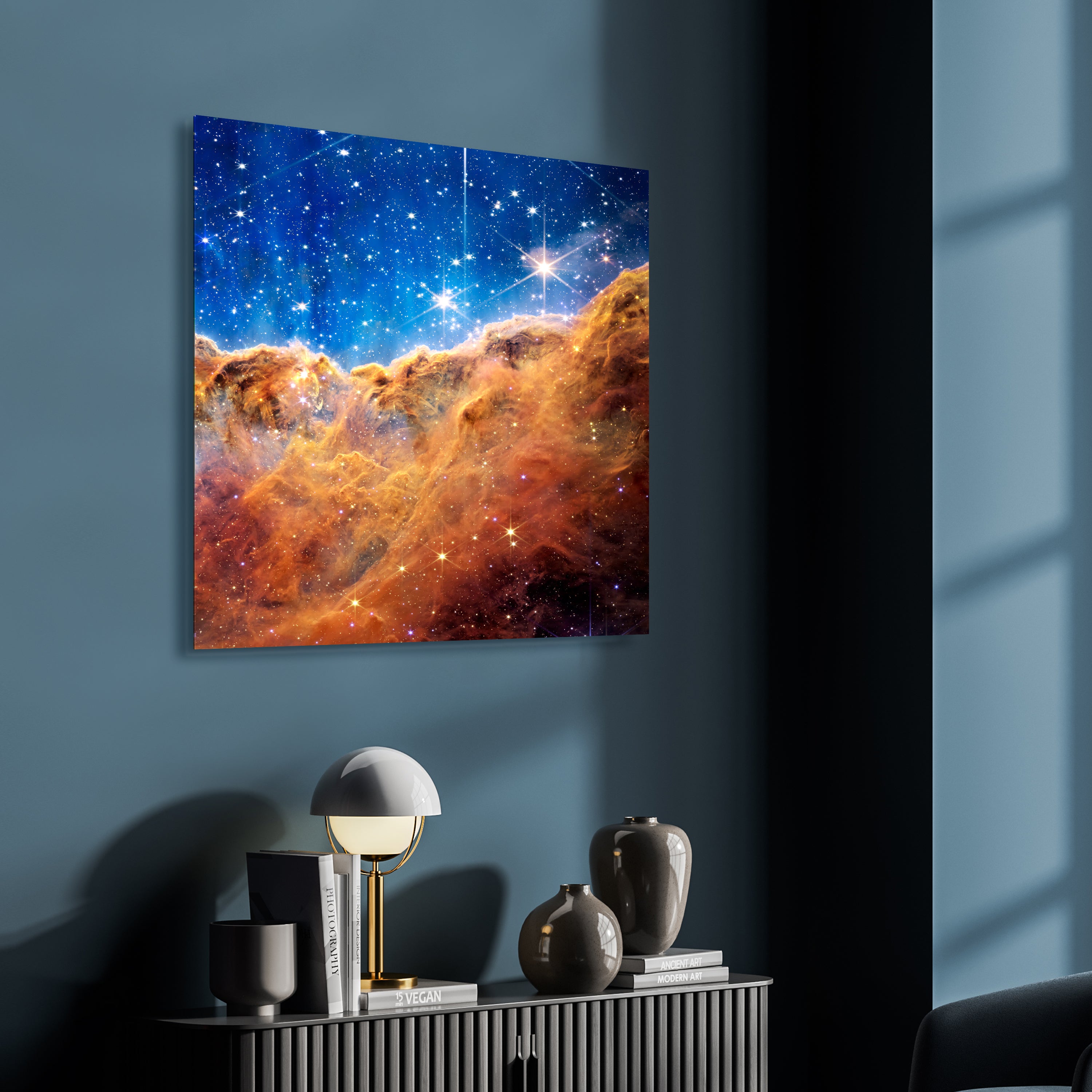 "Mountains of the Carina Nebula II" Frameless Free Floating Reverse Printed Tempered Art Glass Wall Art