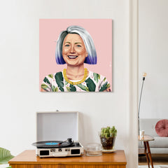 "Hip Hillary" Frameless Free Floating Reverse Printed Tempered Art Glass Wall Art