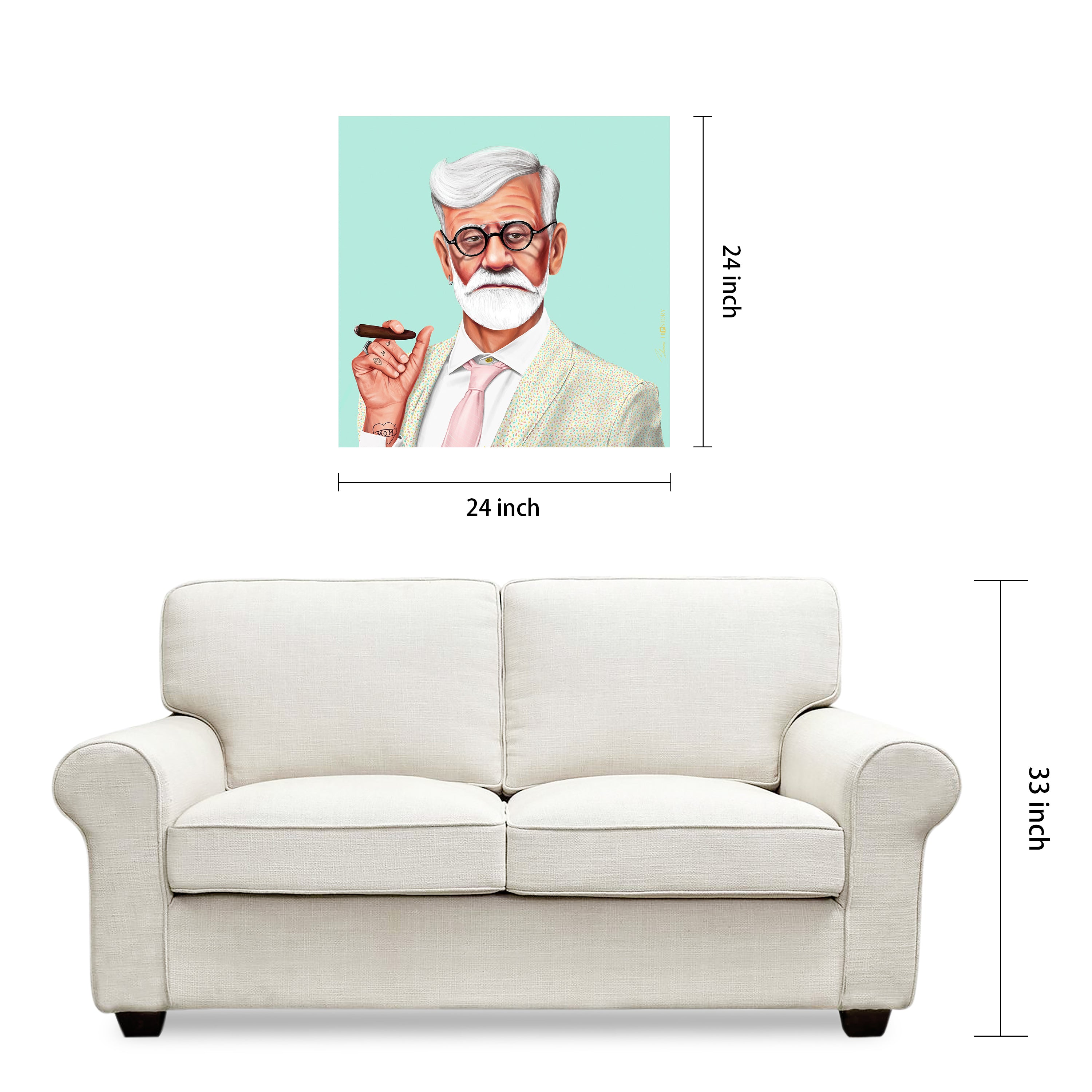 "Hip Sigmund Freud" Frameless Free Floating Reverse Printed Tempered Art Glass Wall Art