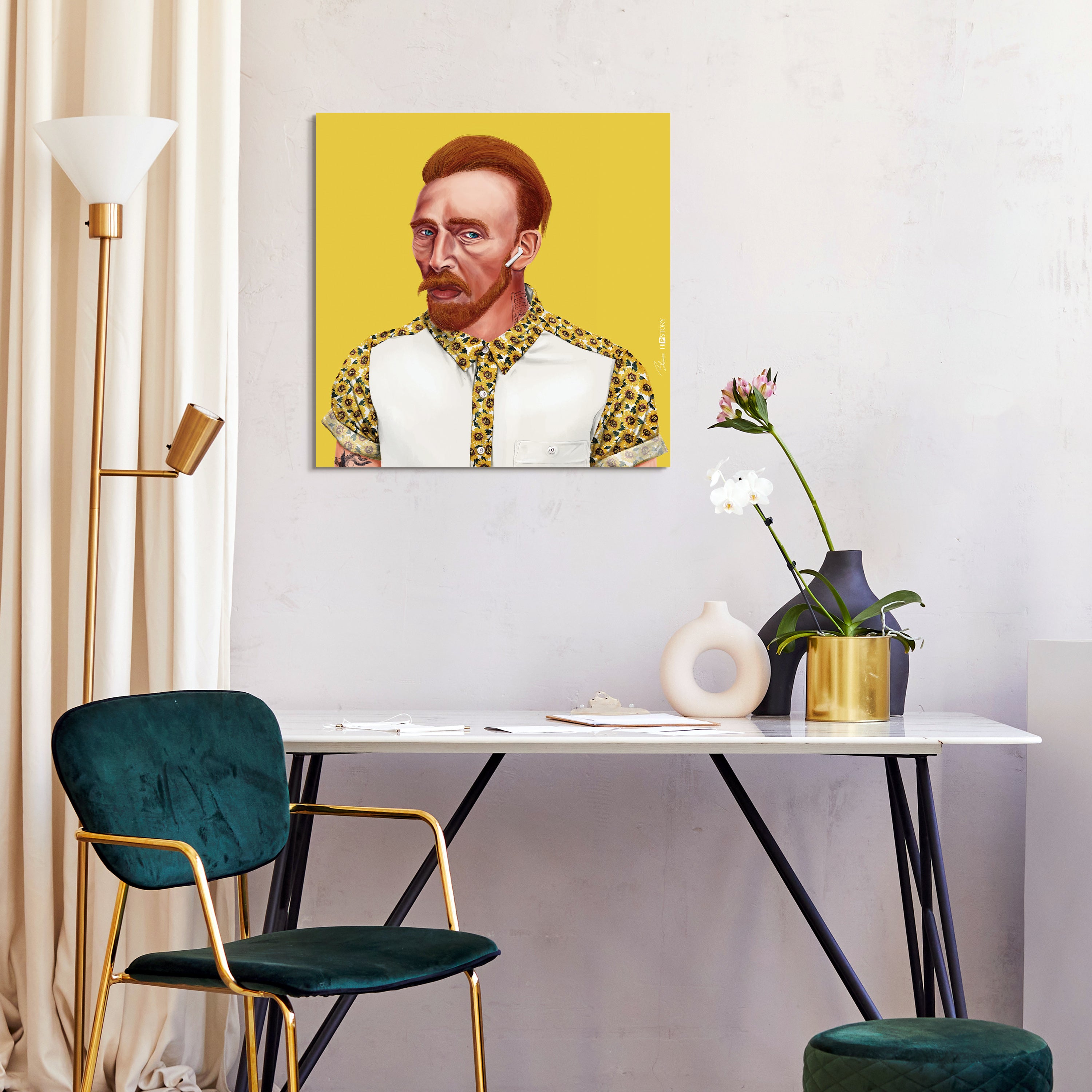 "Hip Vincent Van Gogh" Frameless Free Floating Reverse Printed Tempered Art Glass Wall Art