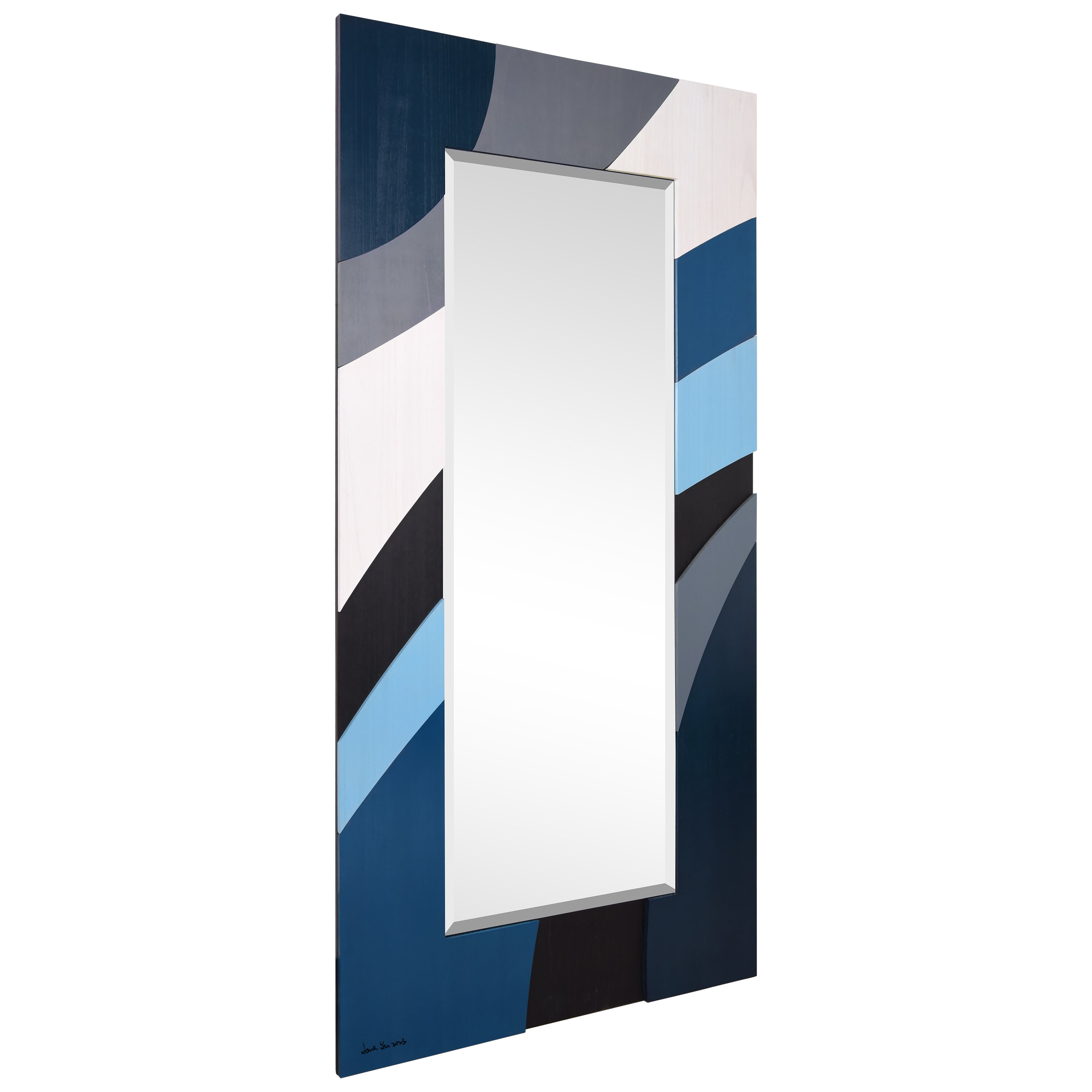 "Blue Waves" Hand Made Solid Paulownia Wood Beveled Leaner Mirror size 80" x 40"