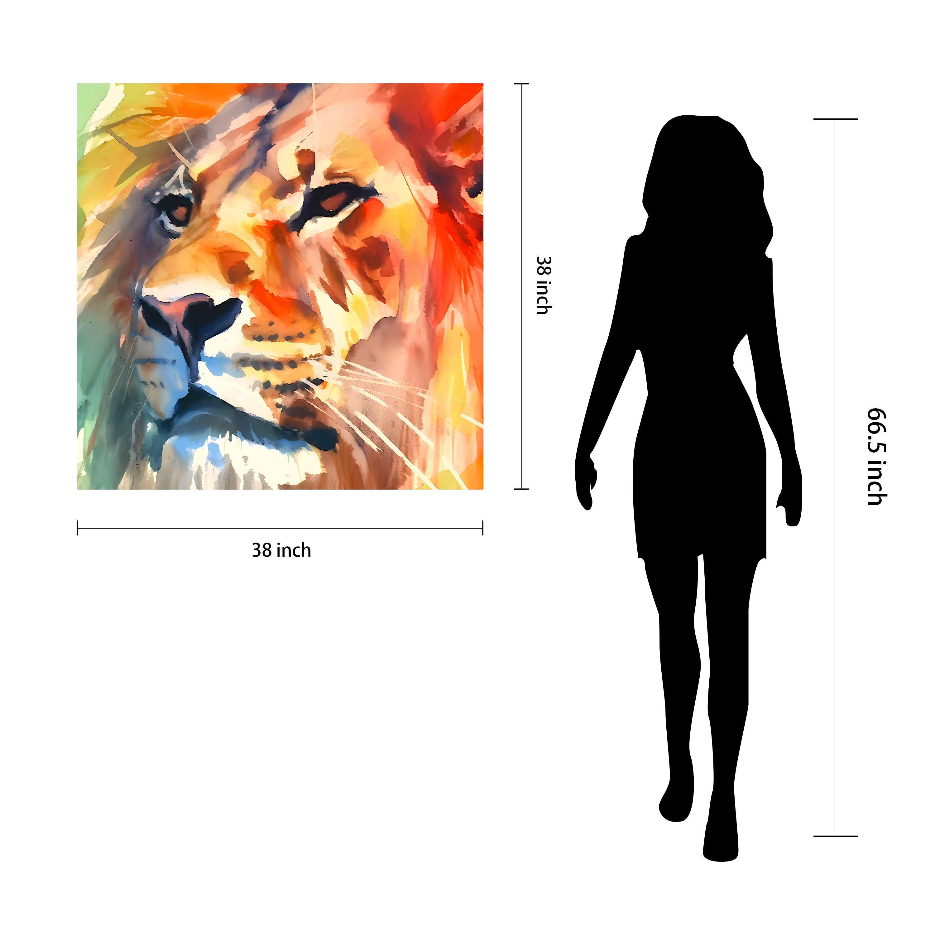 "Regal Strength I" Lion Frameless Free Floating Reverse Printed Tempered Art Glass Wall Art