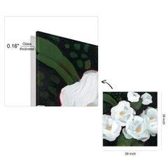 "White Blossom Serenity I" Flower Frameless Free Floating Reverse Printed Tempered Art Glass Wall Art