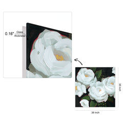 "White Blossom Serenity II" Flower Frameless Free Floating Reverse Printed Tempered Art Glass Wall Art