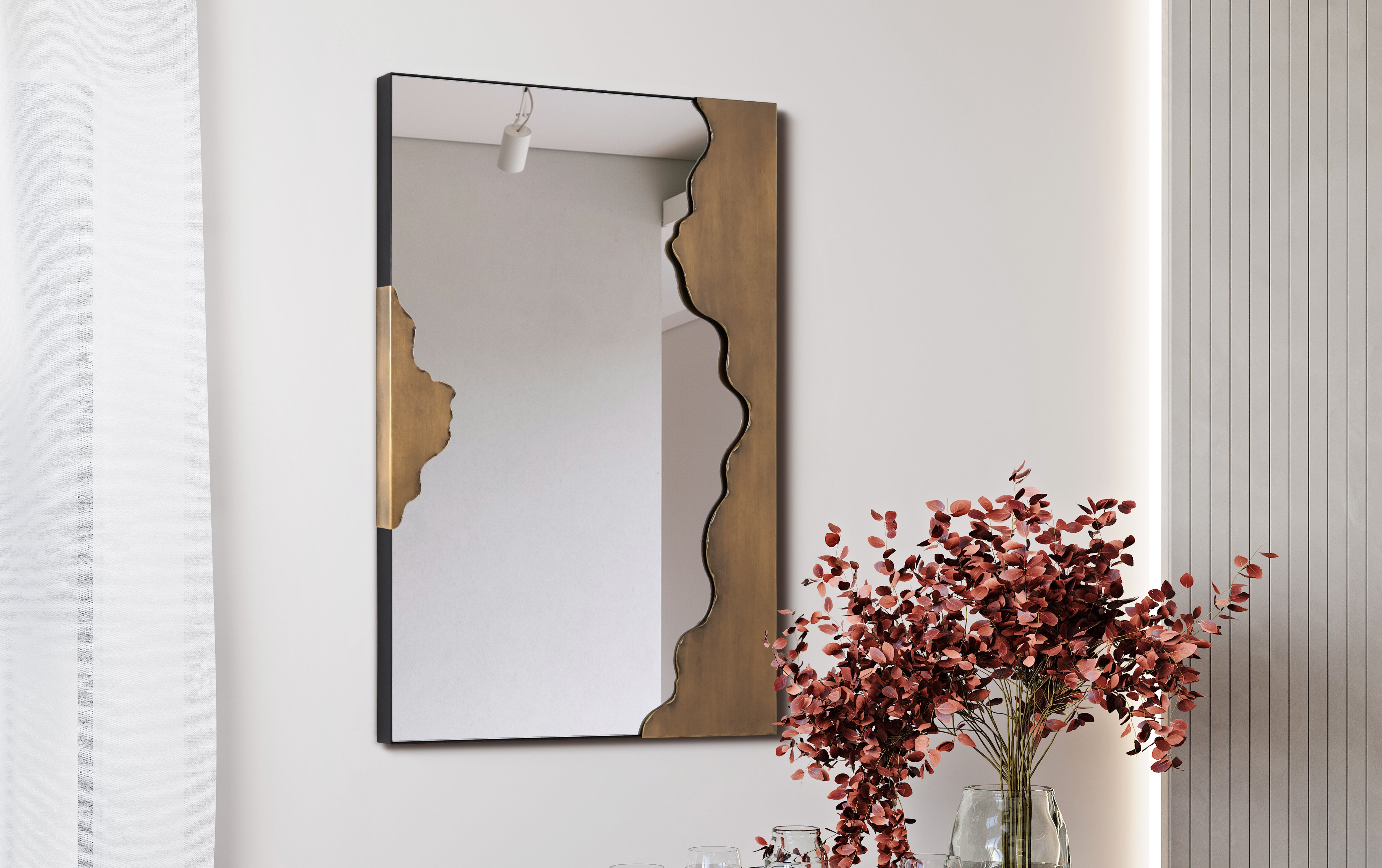 "Antique Gold Edge Tear Rectangular Wall Mirror",24"x36" Mirror Featuring a Brushed Antique Gold Iron Frame with Unique Edge Tear Design Accent