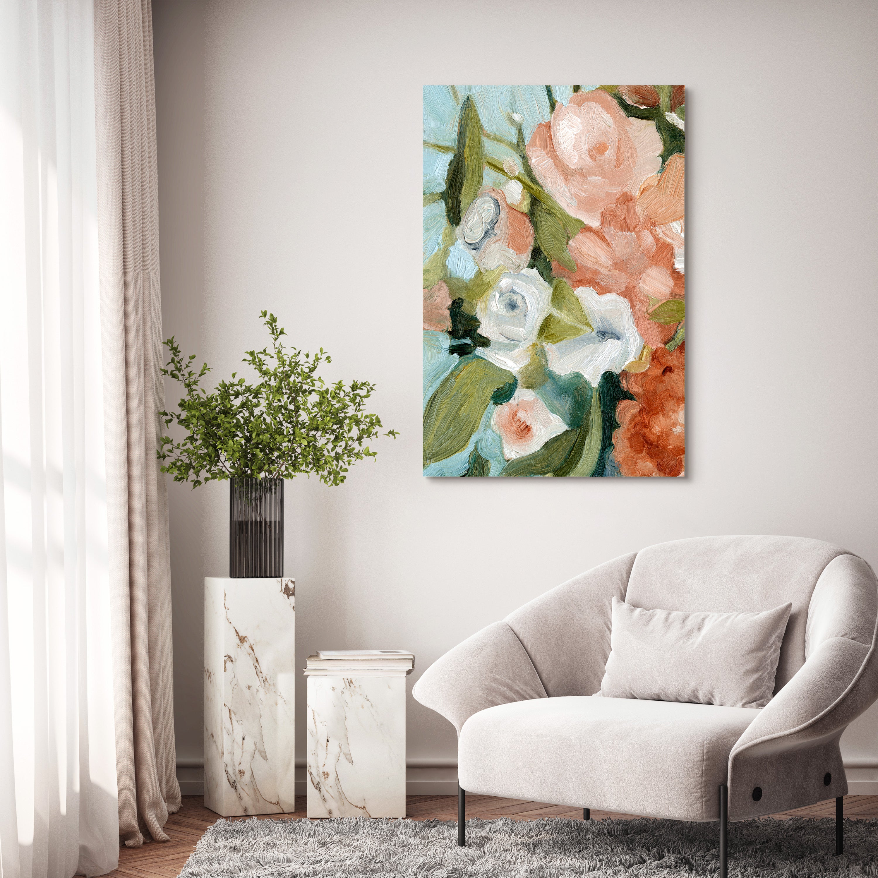 "Floral Harmony I" Bouquet Frameless Free Floating Reverse Printed Tempered Art Glass Wall Art