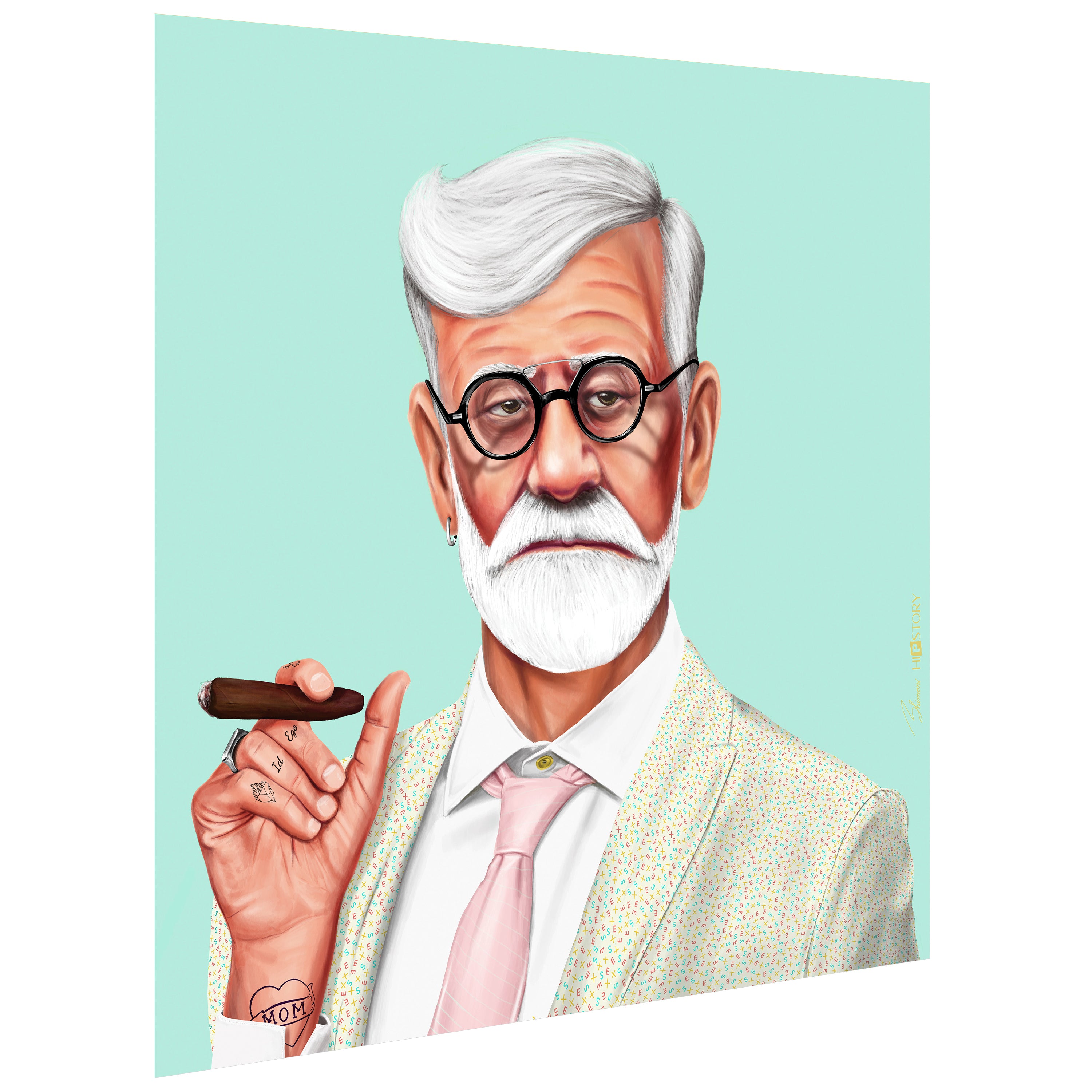 "Hip Sigmund Freud" Frameless Free Floating Reverse Printed Tempered Art Glass Wall Art