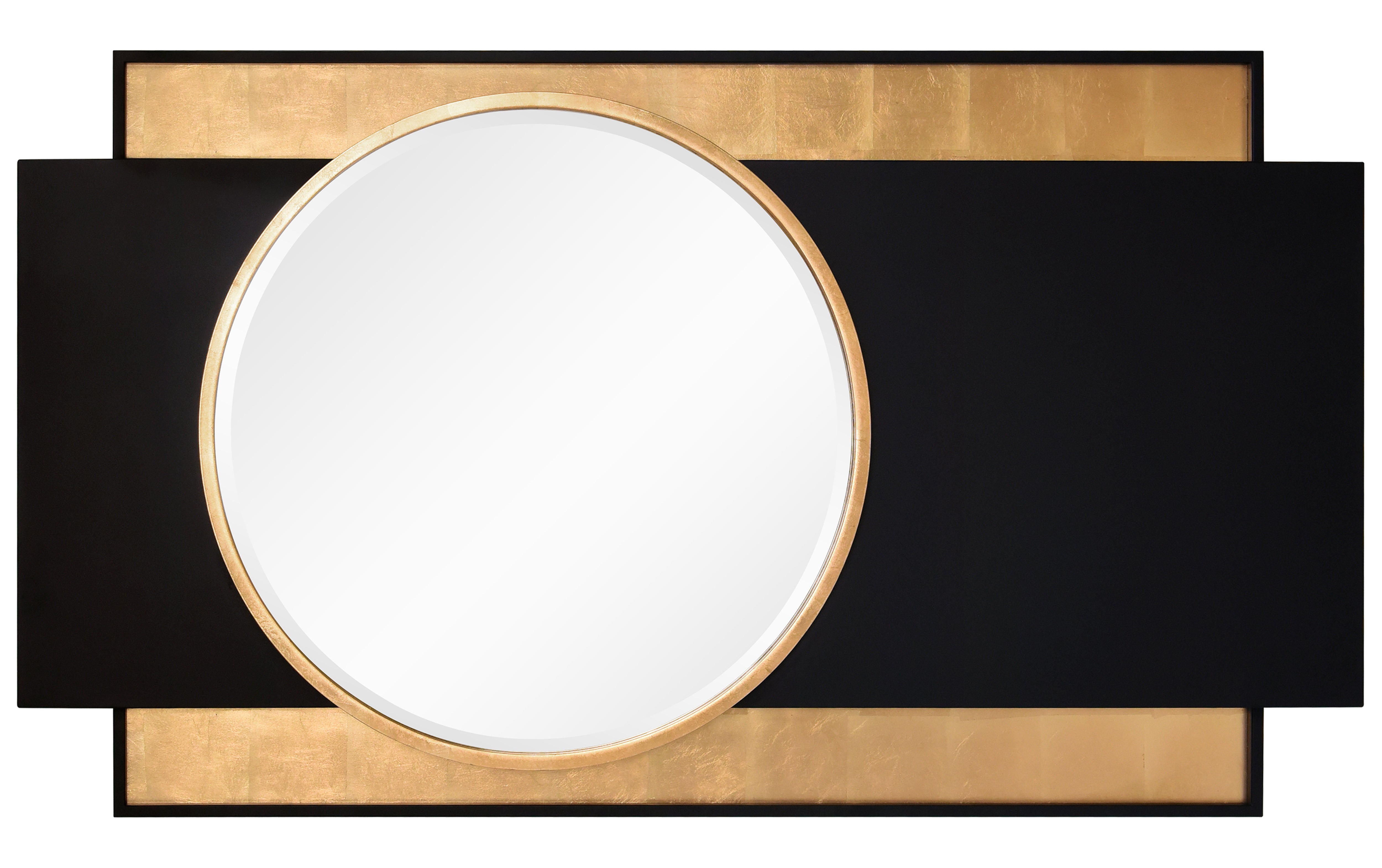 "Modern Elegance Gold and Black Wall Mirror", 37"x65", Beveled Center Round Mirror Featuring a  Black and Gold Foiled Iron Frame