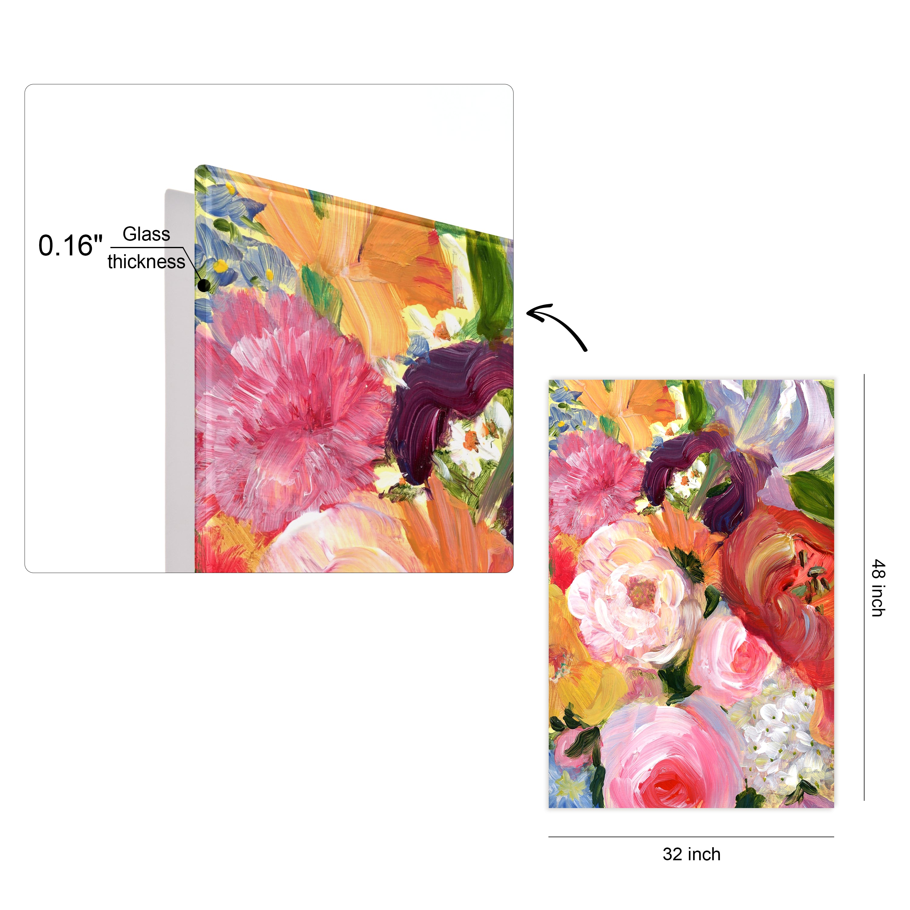 "Blossom Symphony I" Flowers Frameless Free Floating Reverse Printed Tempered Art Glass Wall Art