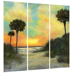 "Coastal Sunset II Set" Frameless Free Floating Reverse Printed Tempered Art Glass Wall Art - 3 Panel set