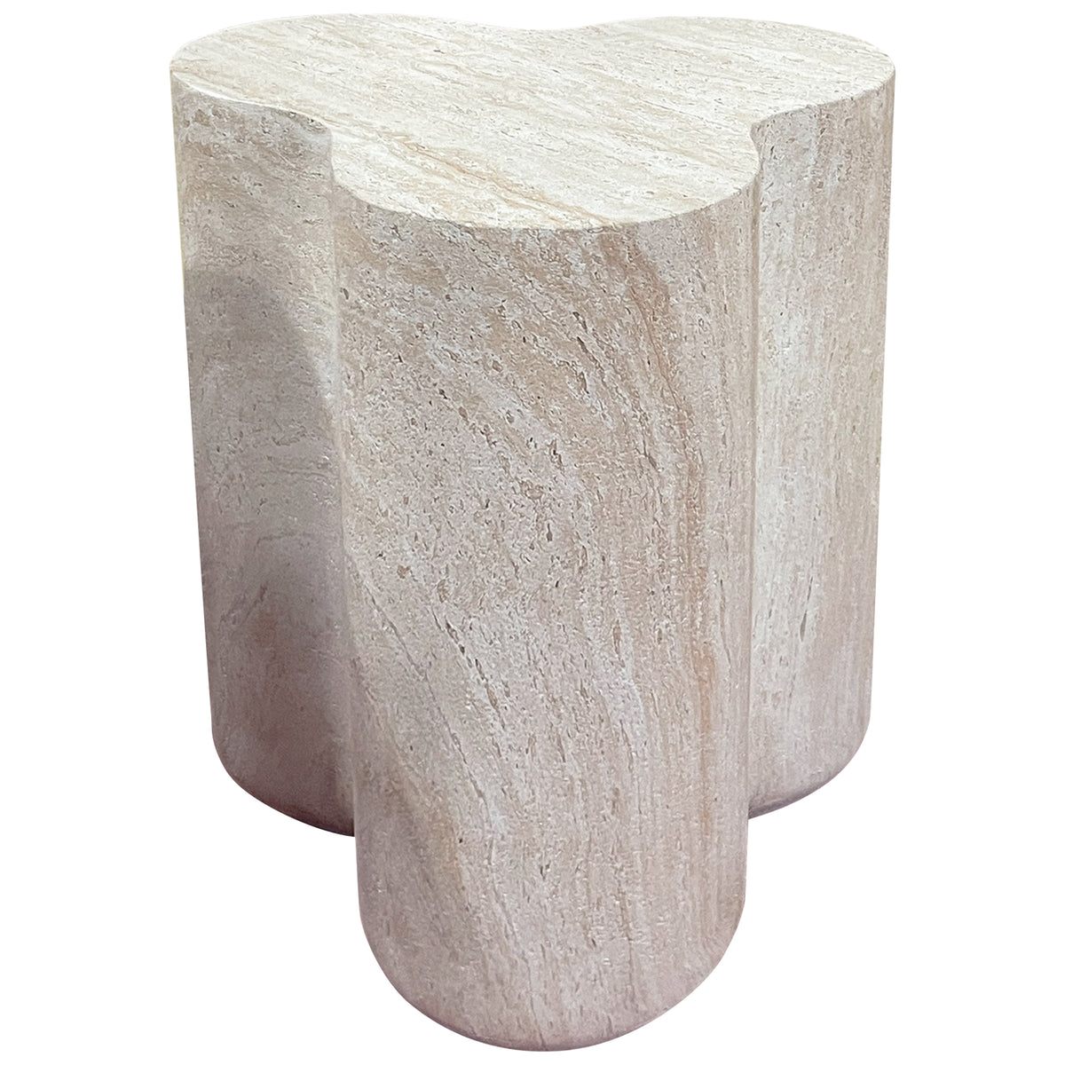 Clover Travertine Stone Finish Italian Design MGO Side Accent Table, size 14.4"x13.8"x17.8", perfect for both indoor and outdoor settings.