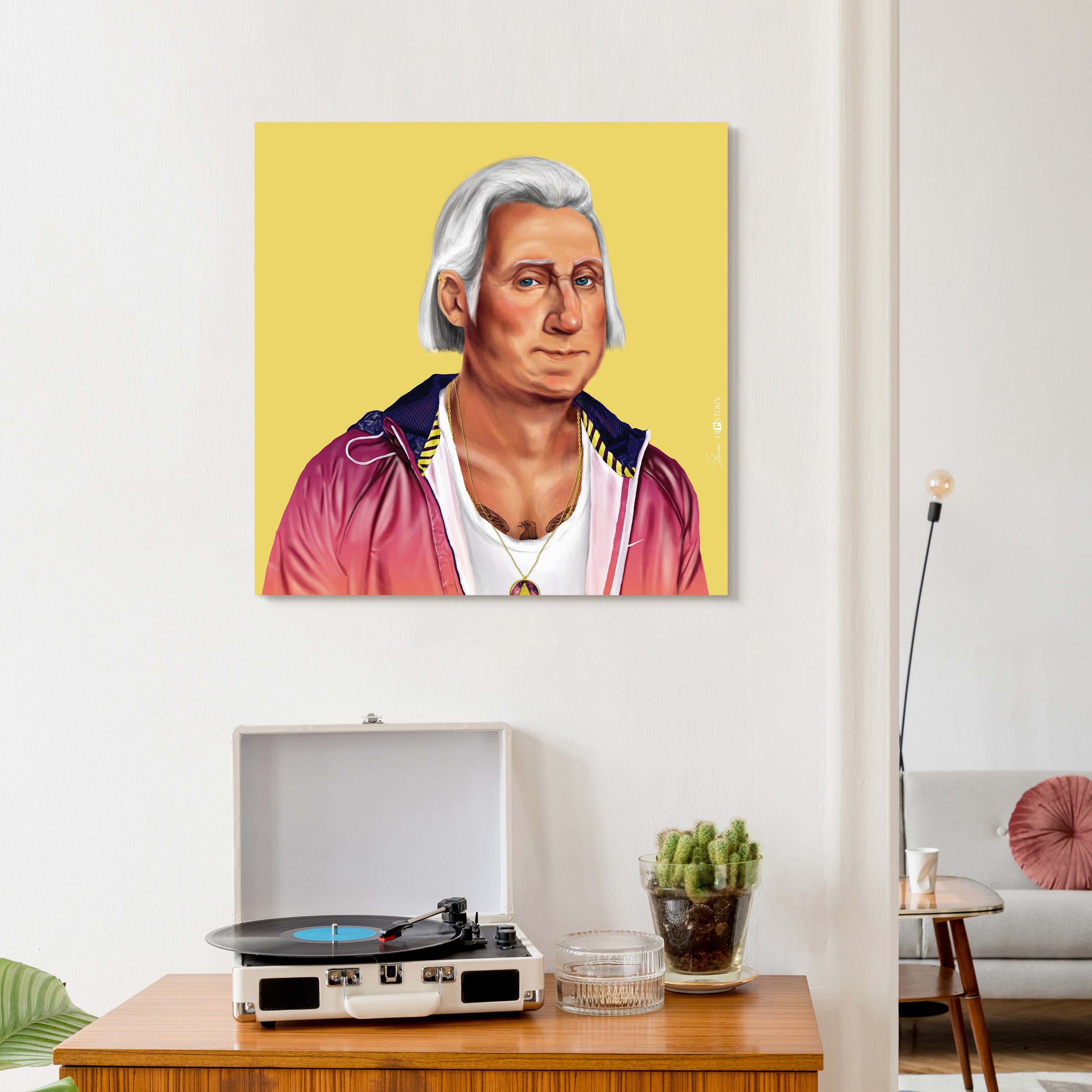 "Hip George Washington" Frameless Free Floating Reverse Printed Tempered Art Glass Wall Art