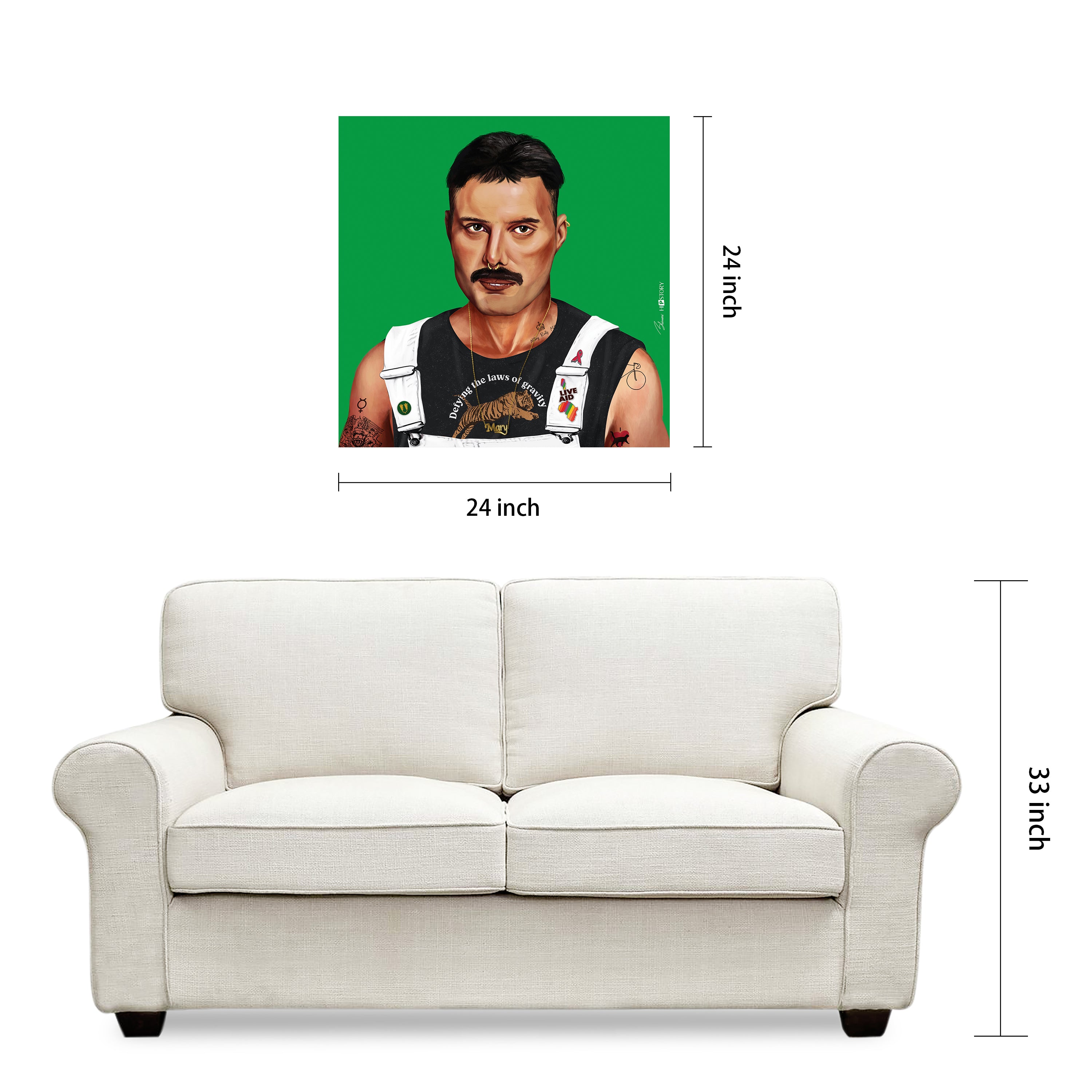 "Hip Freddie Mercury" Frameless Free Floating Reverse Printed Tempered Art Glass Wall Art