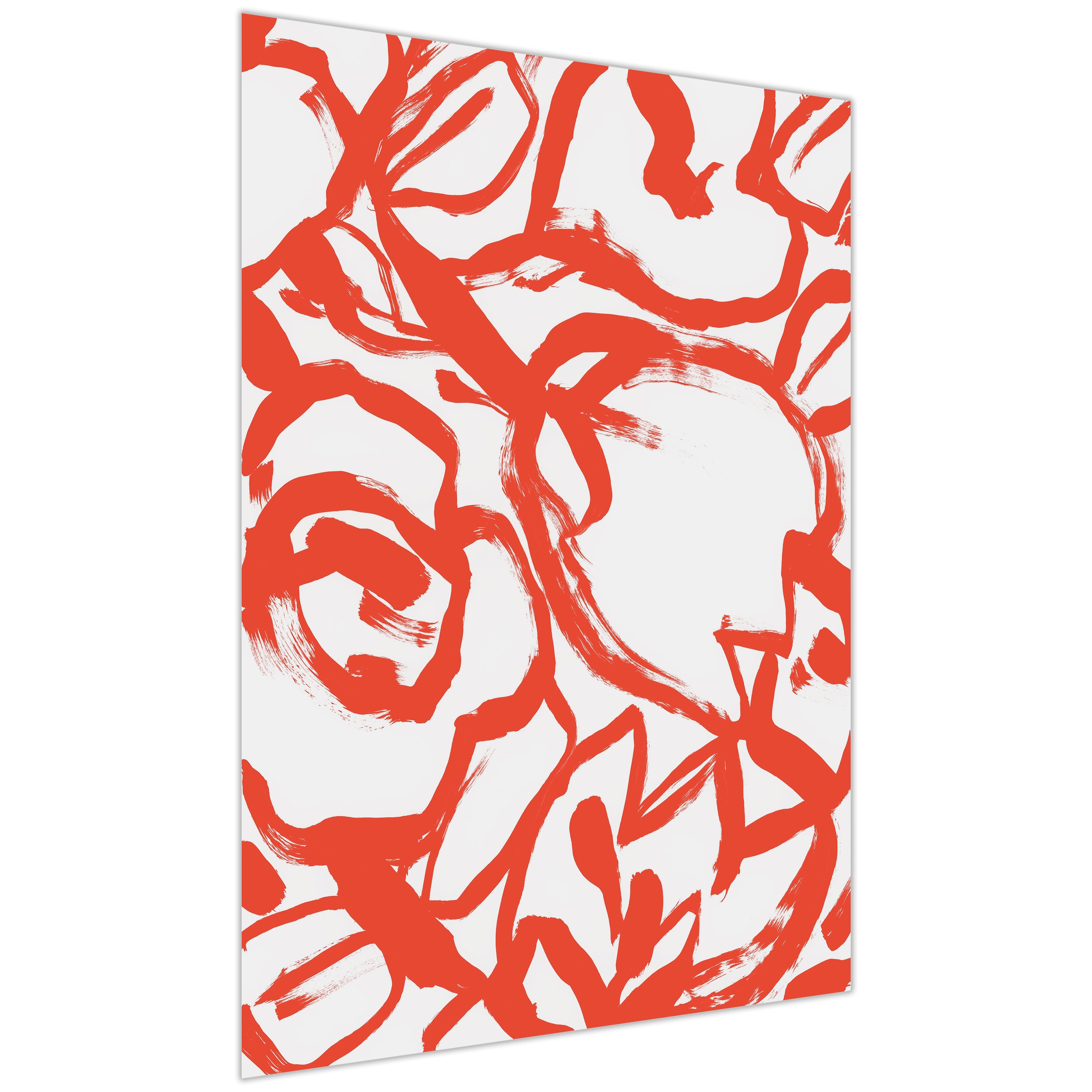 "Scarlet Blooms II" Red Brush Floral Frameless Free Floating Reverse Printed Tempered Art Glass Wall Art