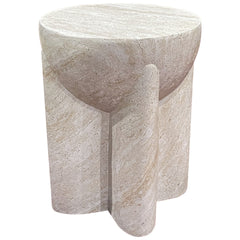 Abstract Travertine Stone Finish Italian Design MGO Side Accent Table, size 15"x15"x18.3", perfect for both indoor and outdoor spaces.