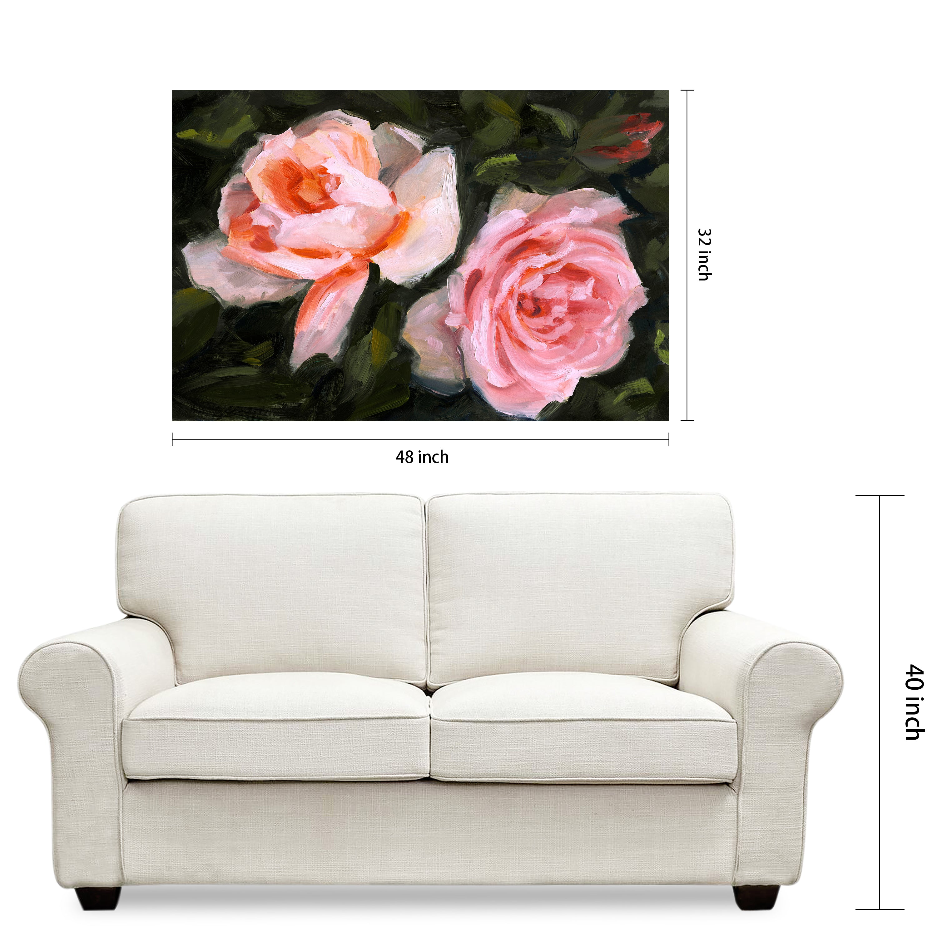 "Ethereal Roses II" Frameless Free Floating Reverse Printed Tempered Art Glass Wall Art