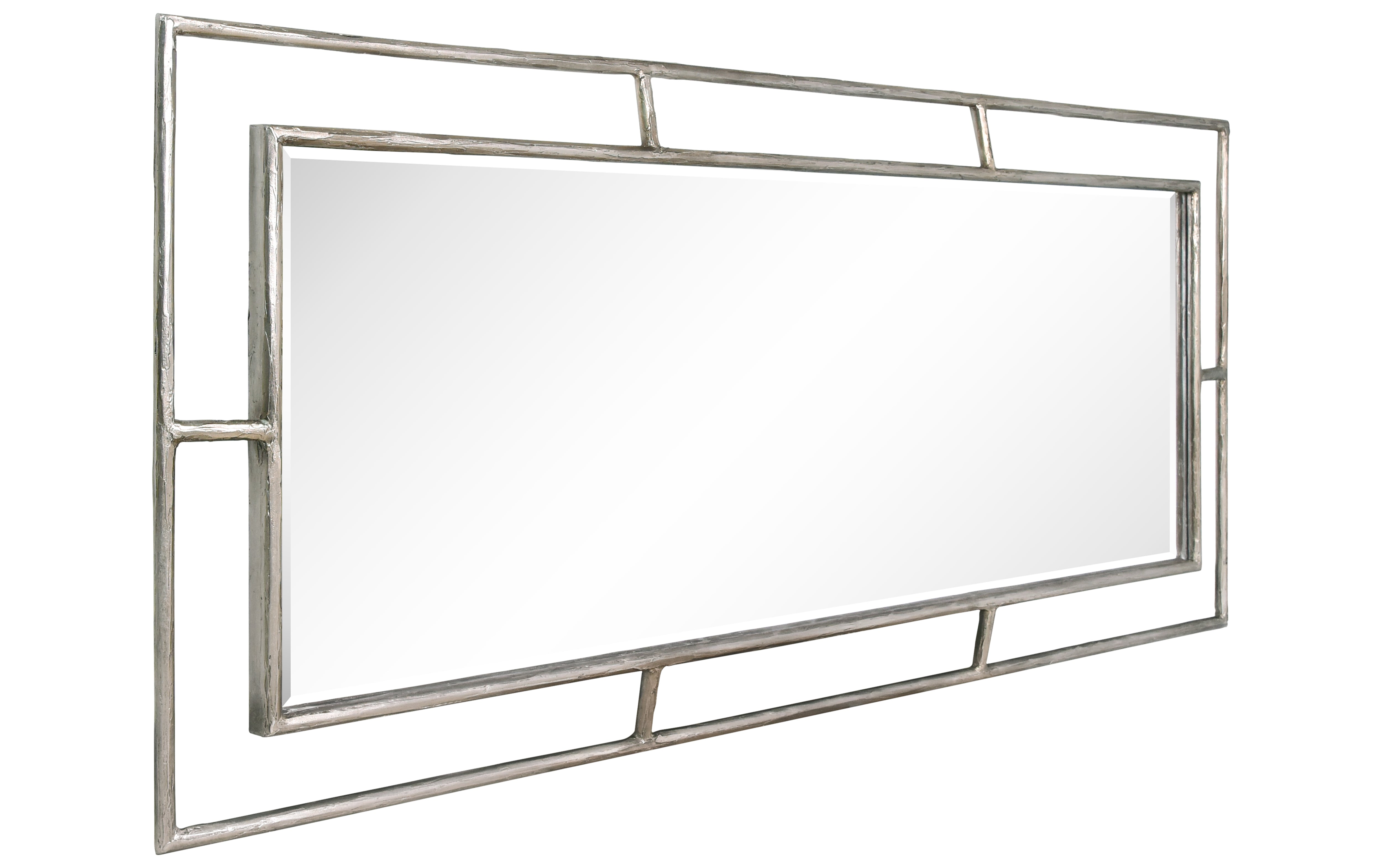 "Antique Champagne Rectangular Wall Mirror",38"x82", Beveled Mirror Featuring a Silver Foiled and Antique Champagne Finished Iron Pipe Frame