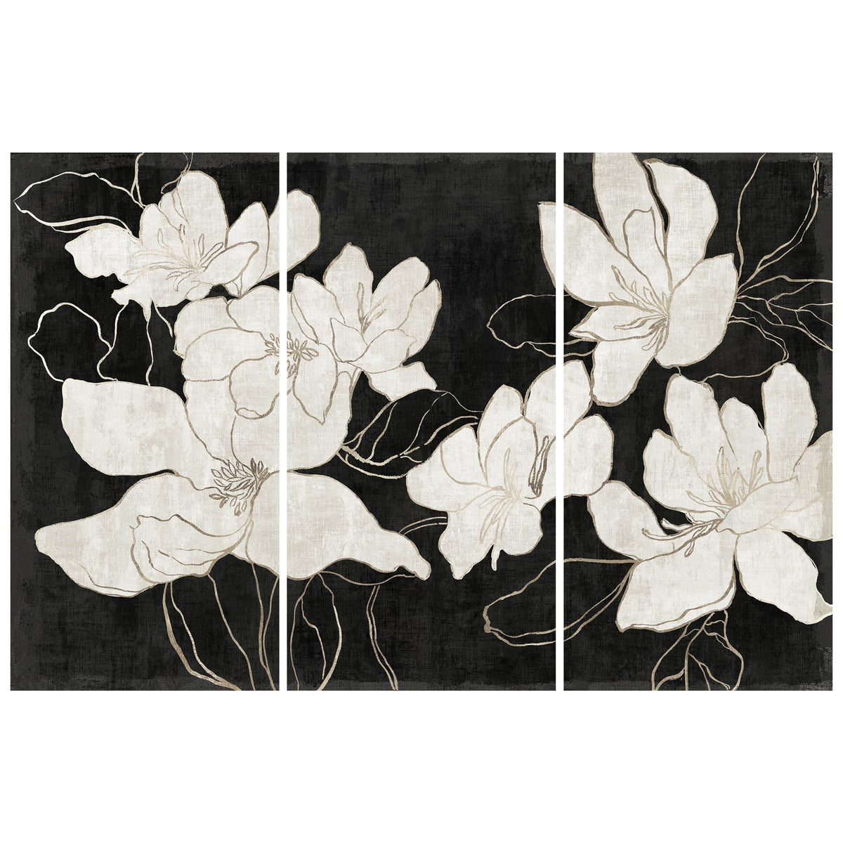 "Floral Elegance Trio" White Flower Frameless Free Floating Reverse Printed Tempered Art Glass Wall Art