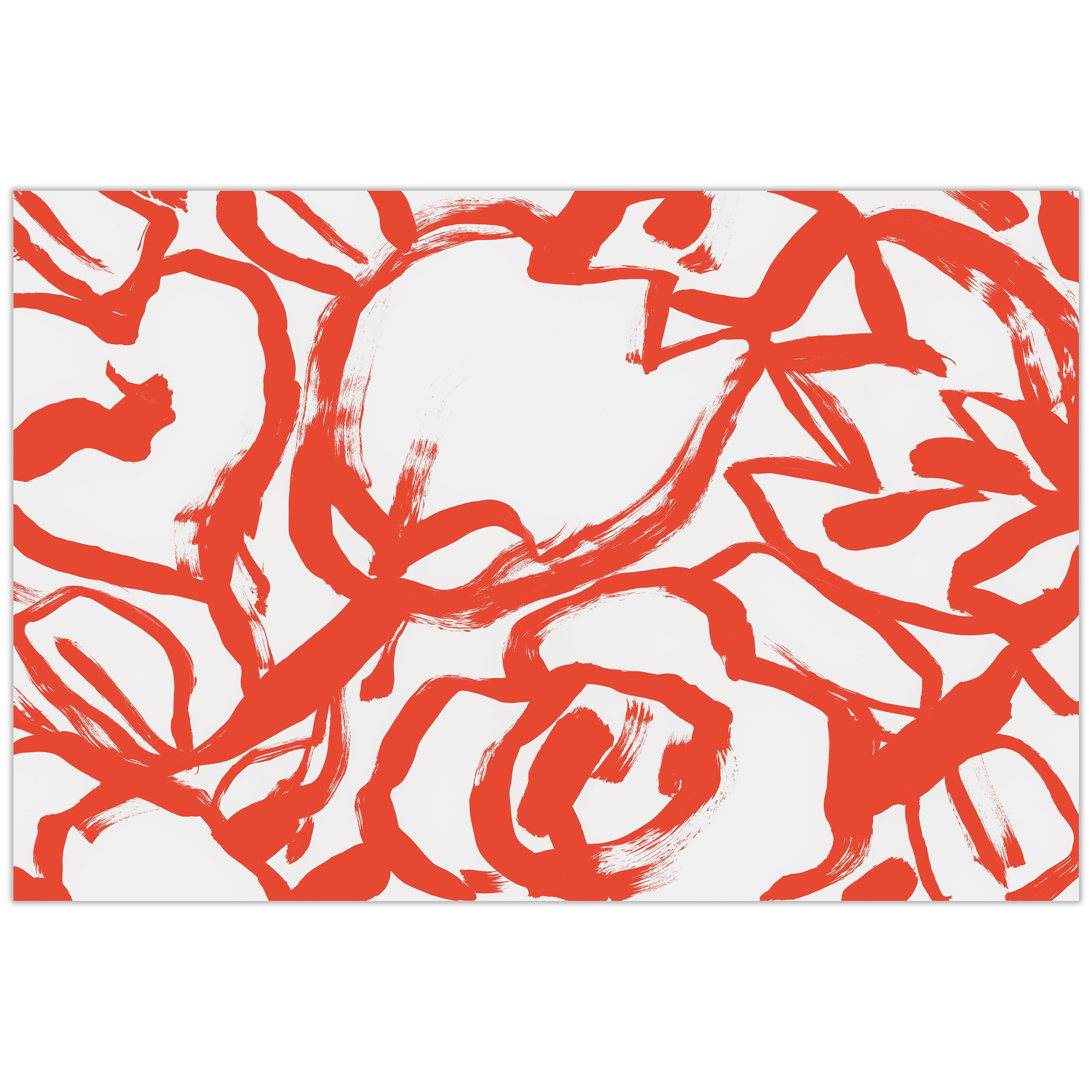 "Scarlet Blooms II" Red Brush Floral Frameless Free Floating Reverse Printed Tempered Art Glass Wall Art