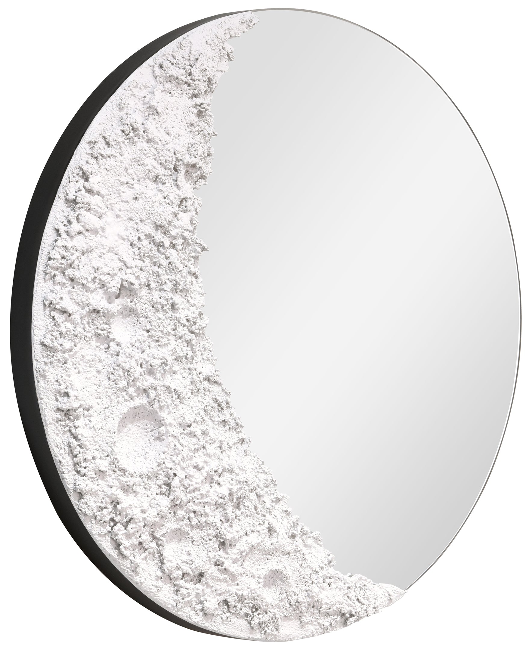 "Lunar Serenity" 20" Round Wall Mirror with a 3D Textured Crescent Moon Embellishment