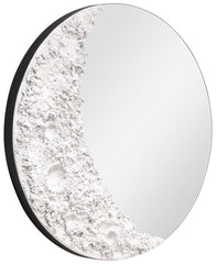 "Lunar Serenity" 20" Round Wall Mirror with a 3D Textured Crescent Moon Embellishment