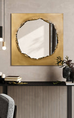 "Antique Gold Torn Edge Square Mirror", 36"x36" Mirror Featuring a 4.8" Brushed Antique Gold Iron Frame with a Unique Torn Edge Design