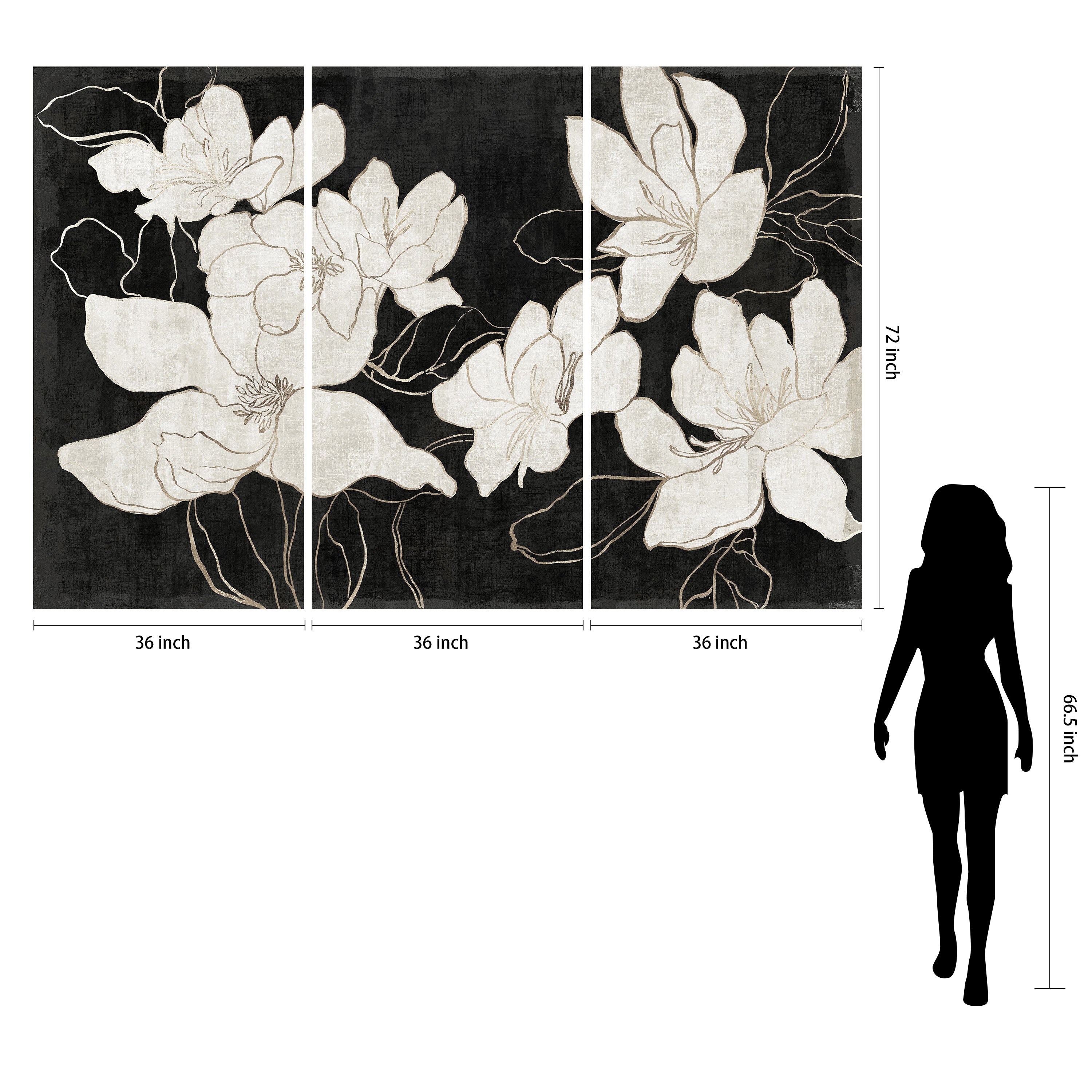 "Floral Elegance Trio" White Flower Frameless Free Floating Reverse Printed Tempered Art Glass Wall Art