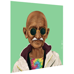 "Hip Mahatma Gandhi" Frameless Free Floating Reverse Printed Tempered Art Glass Wall Art