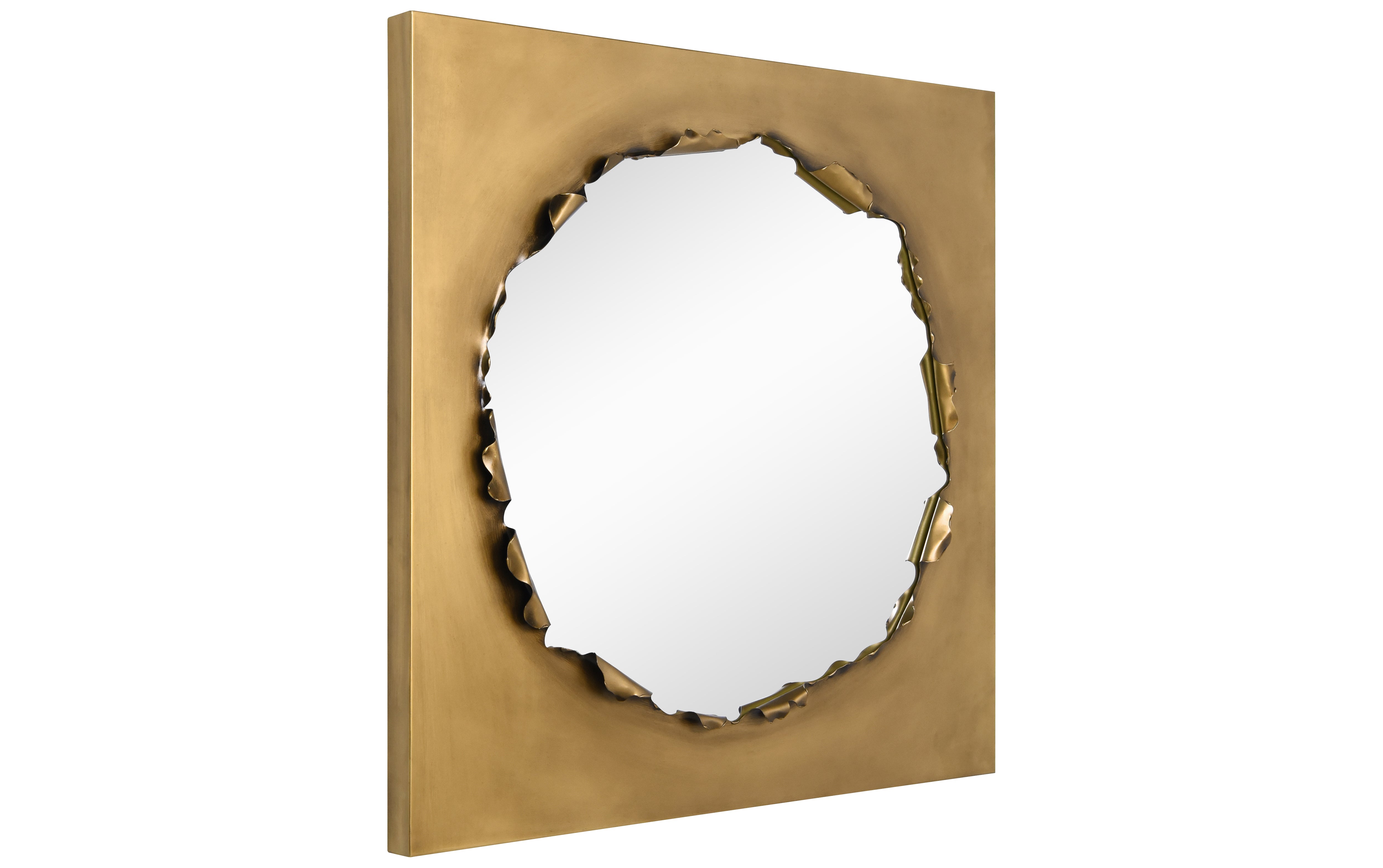 "Antique Gold Torn Edge Square Mirror", 36"x36" Mirror Featuring a 4.8" Brushed Antique Gold Iron Frame with a Unique Torn Edge Design