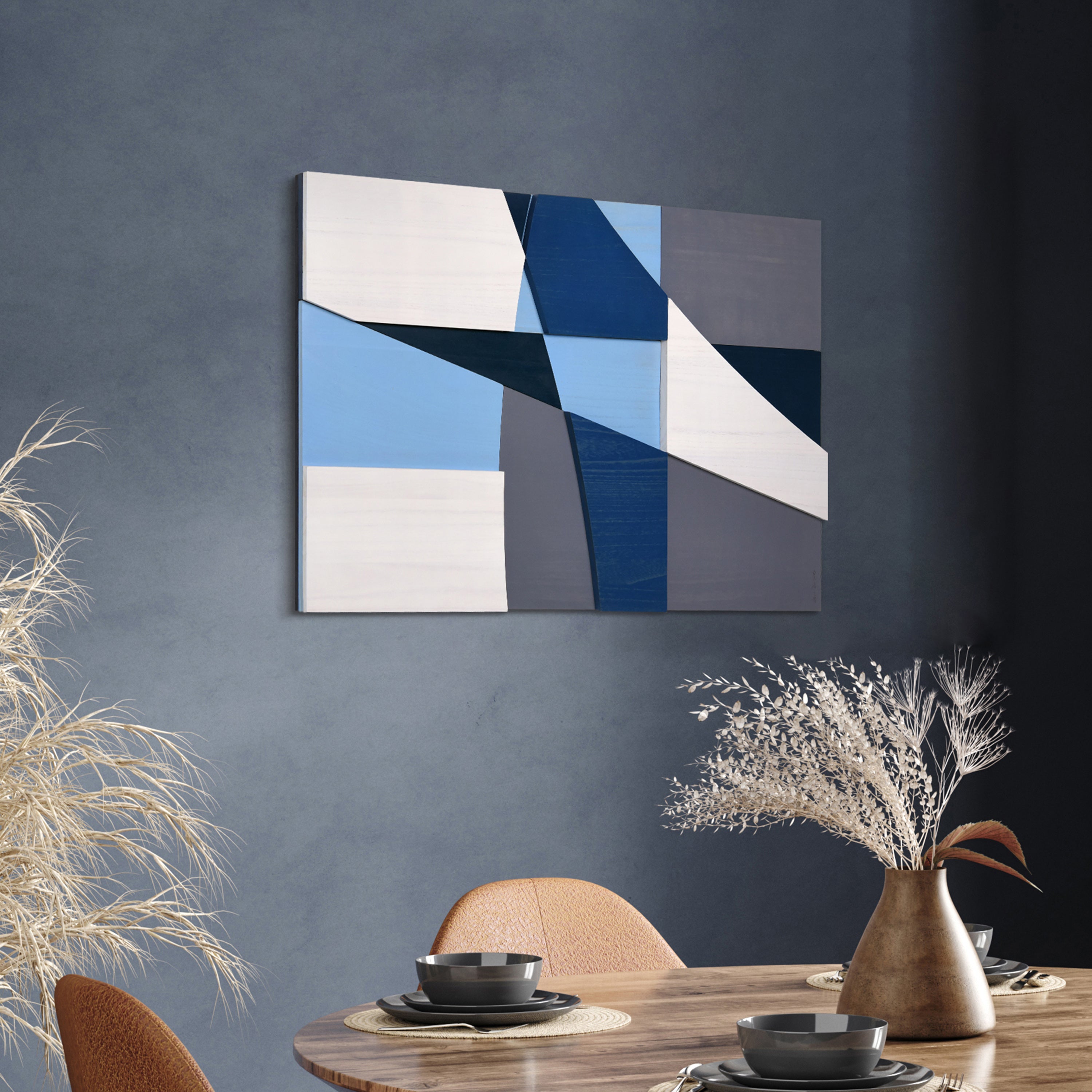 "Whispers of Blues I" Hand Made & Hand Finished Solid Paulownia Wood Abstracts Wall Art