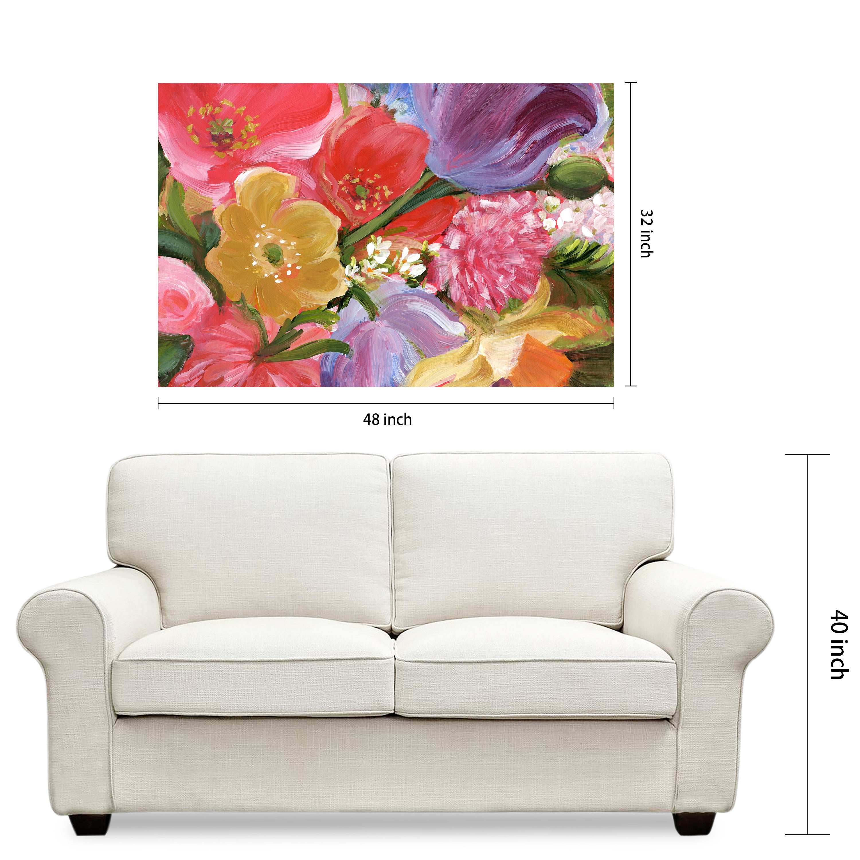 "Blossom Symphony II" Flowers Frameless Free Floating Reverse Printed Tempered Art Glass Wall Art